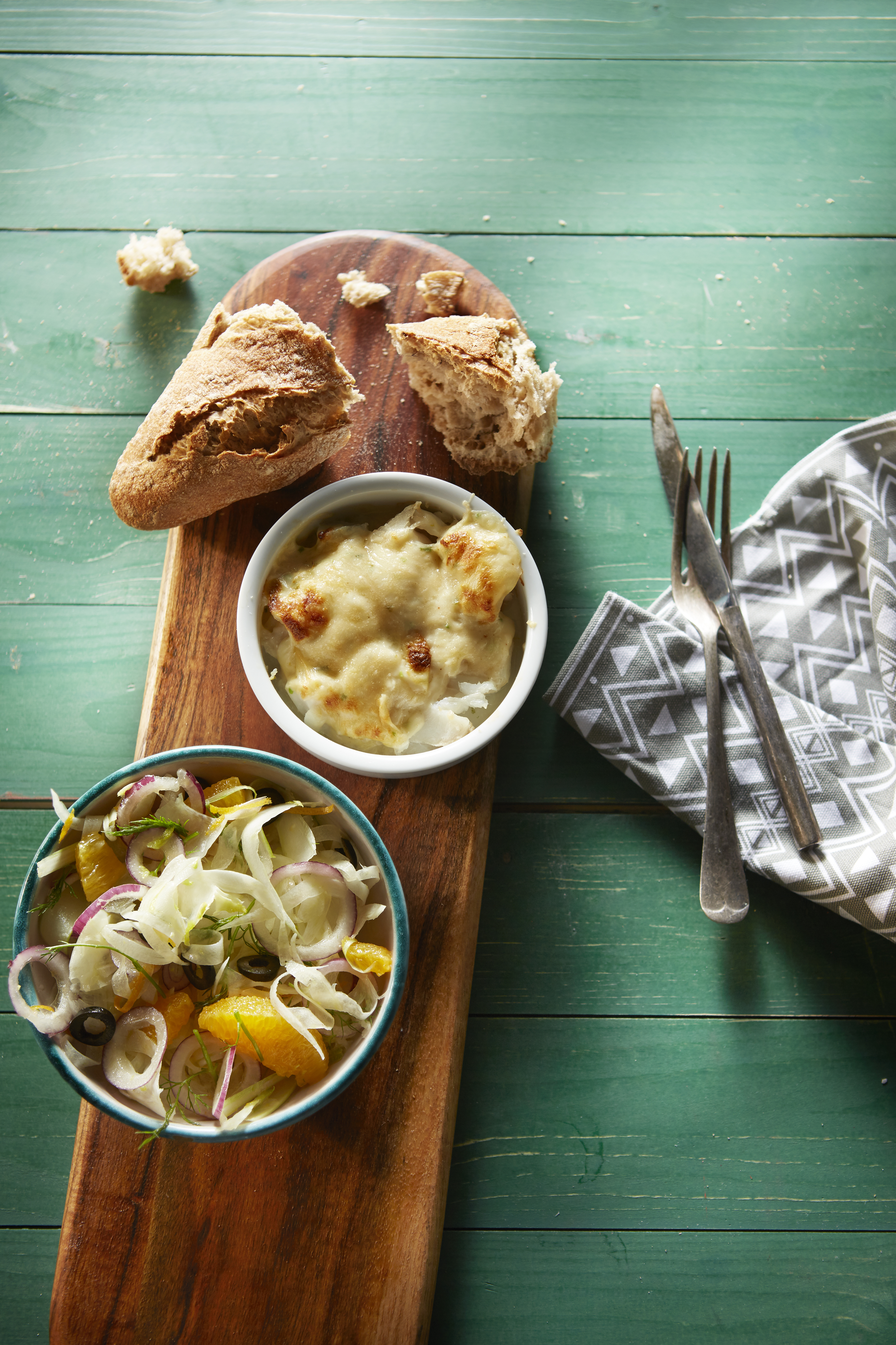 Visgratin met sinaasappel-venkelsalade