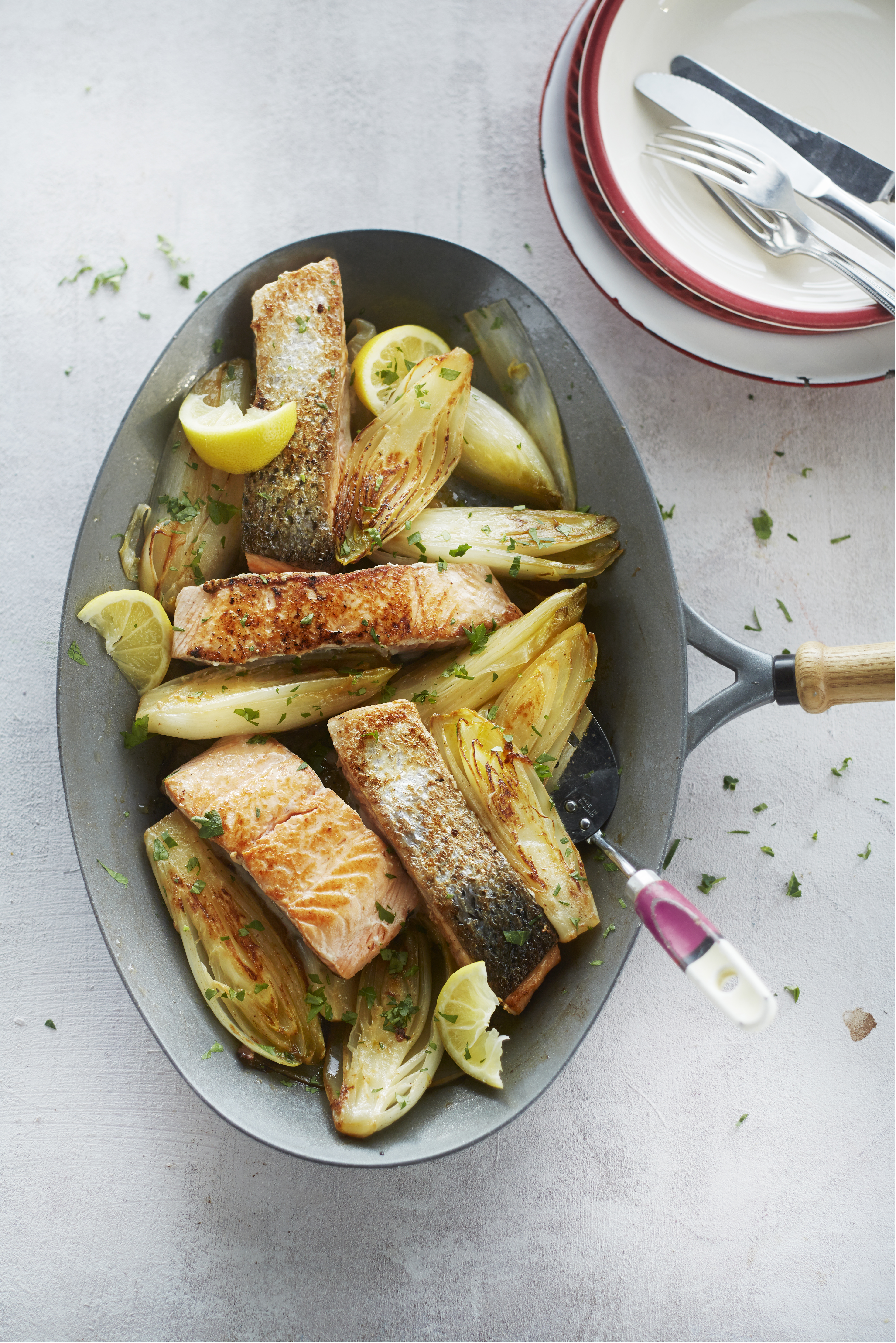 Gesmoorde witlof met zalm