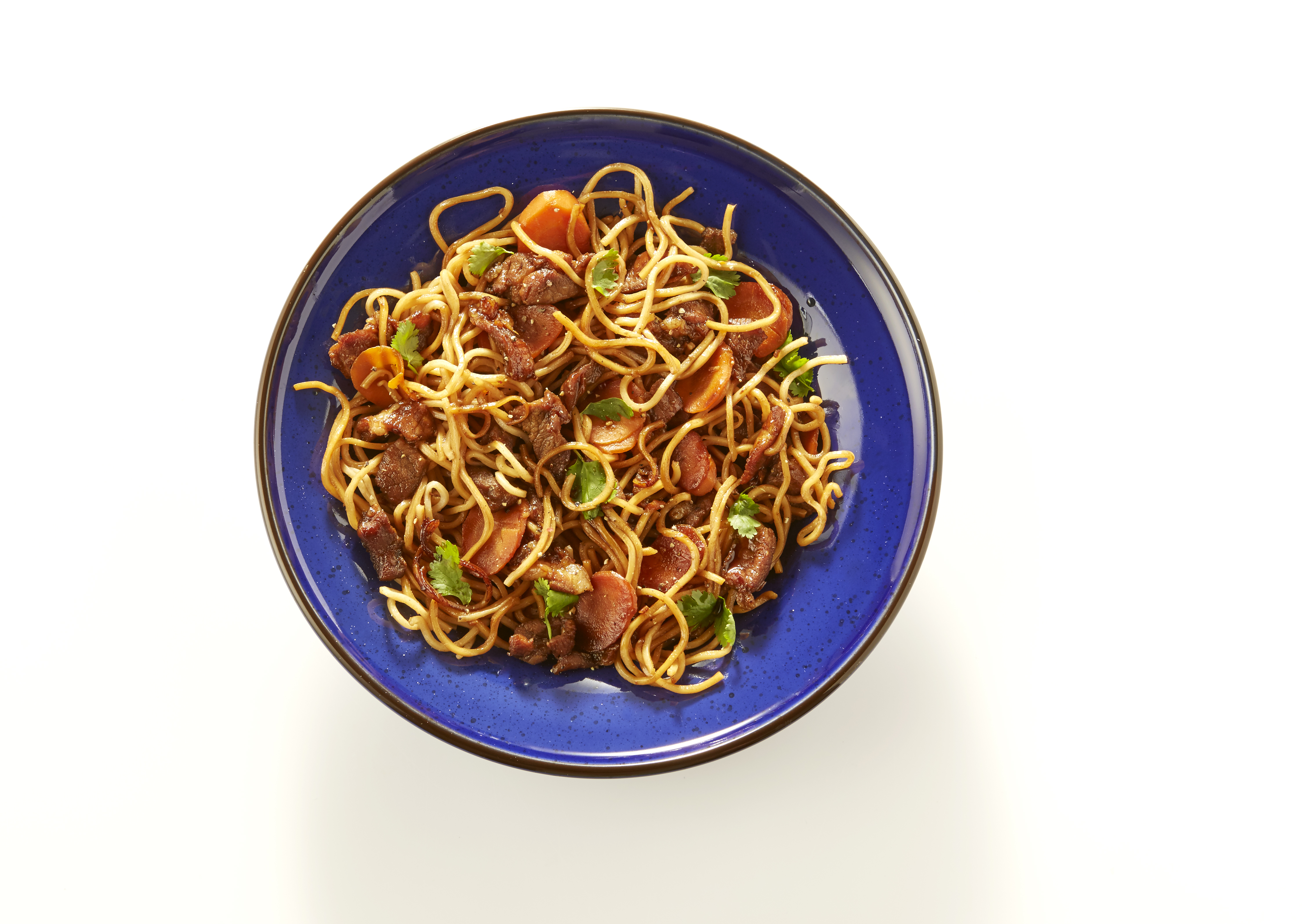 Mie met geroerbakte karbonade en wortel