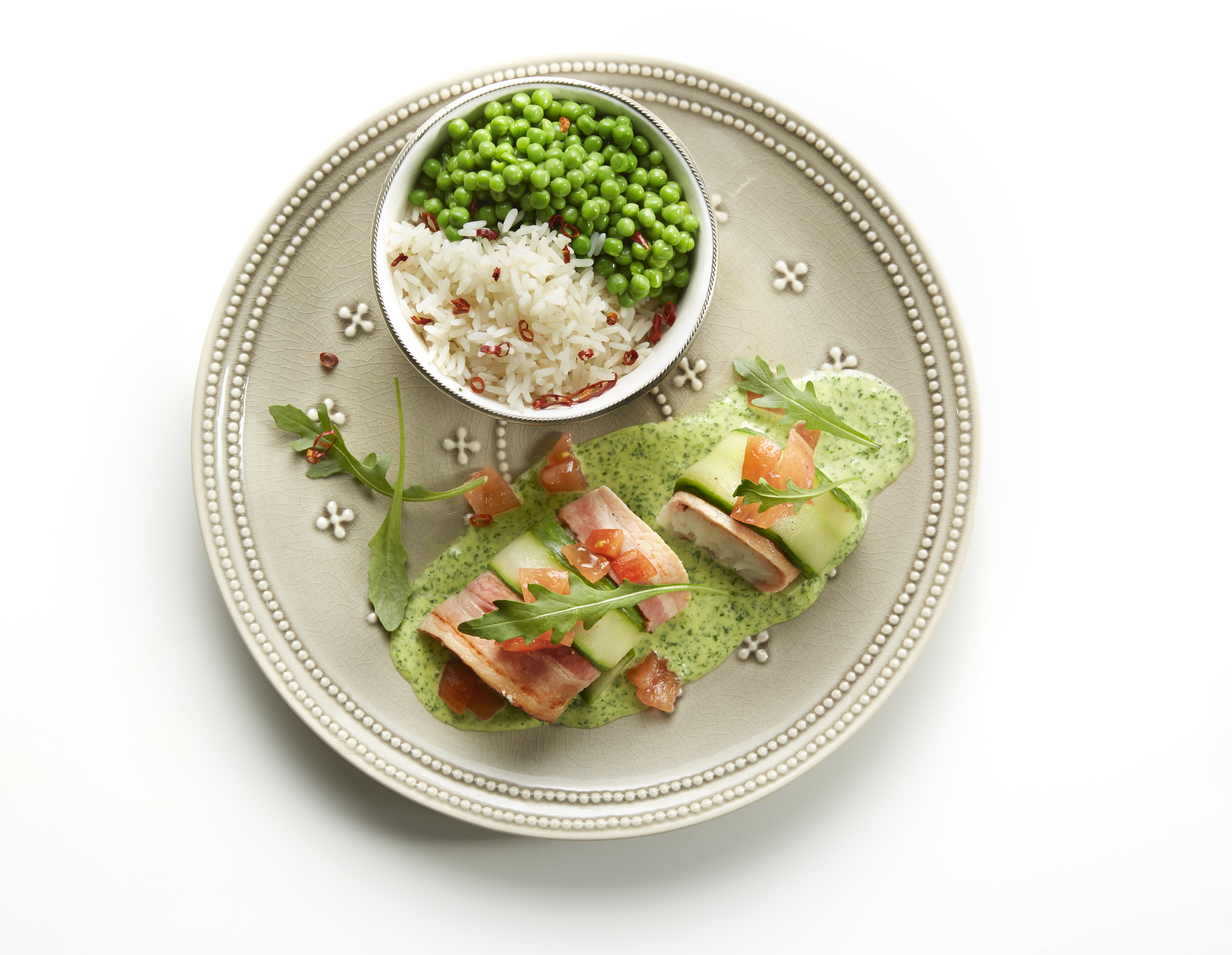 Gestoomde kabeljauwfilet met rucola-basilicumsaus