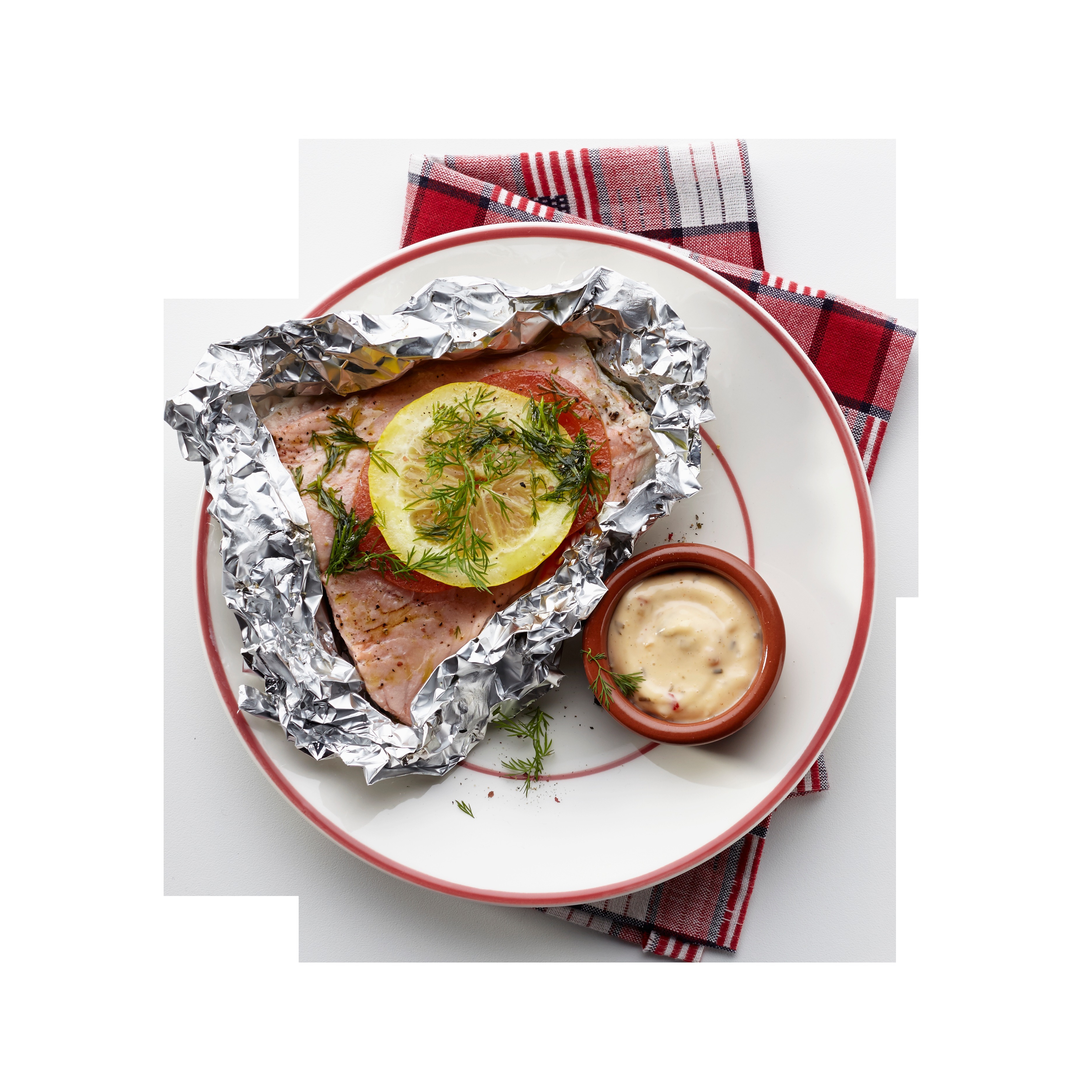 Zalmforelpakketje met tomaat en dille