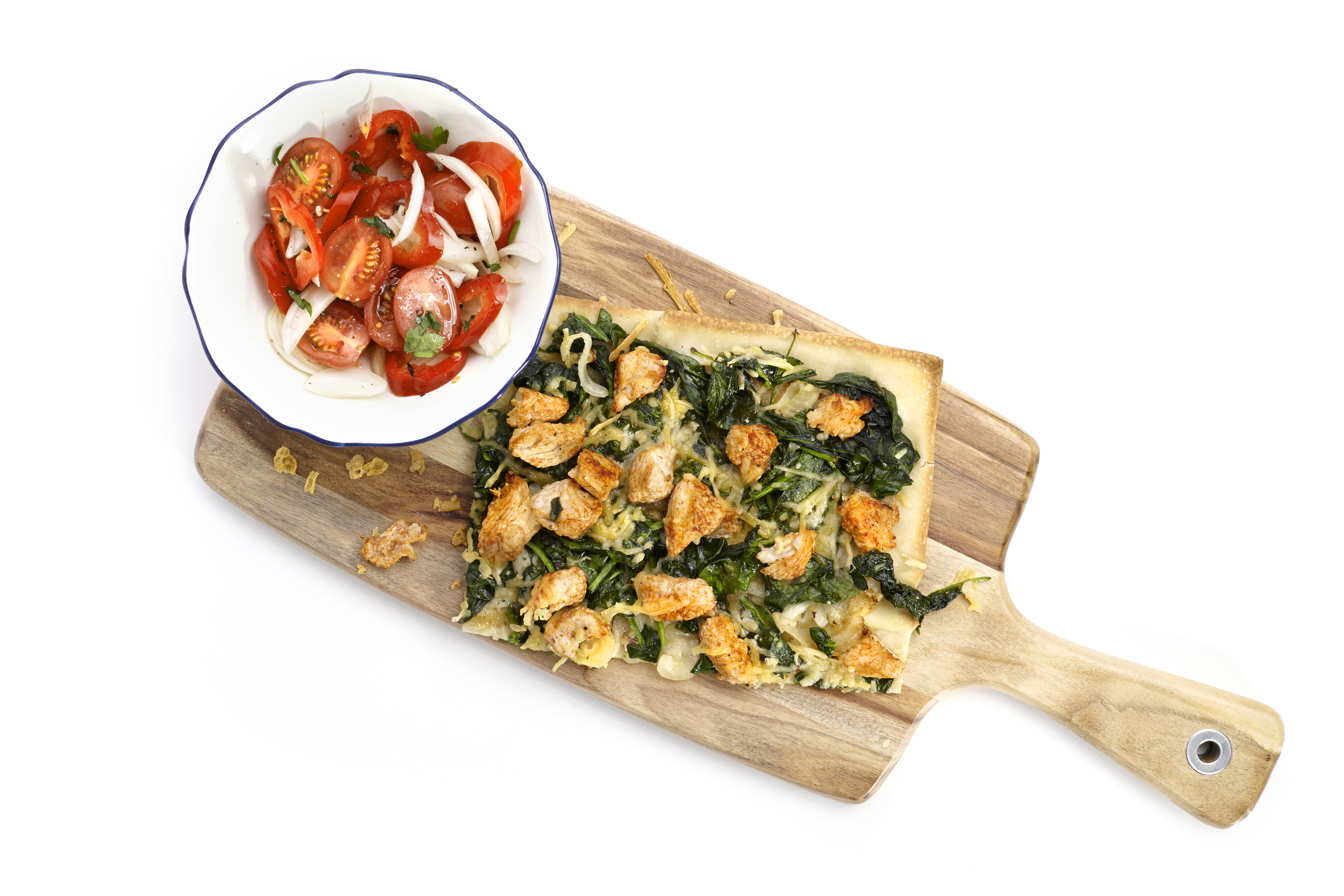 Spinazieplaatkoek met kalkoenblokjes