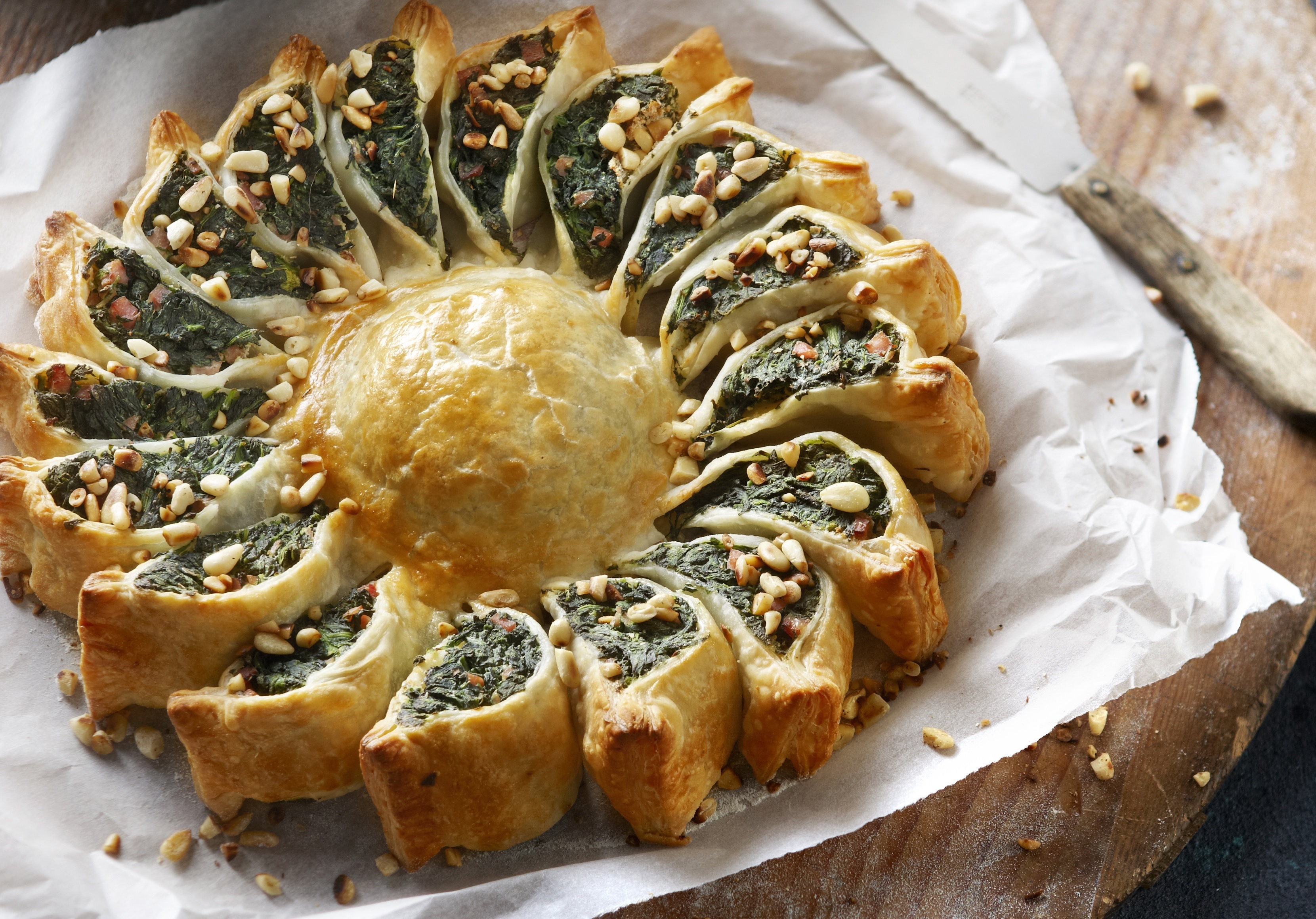 Spinaziebloem met ricotta en ham