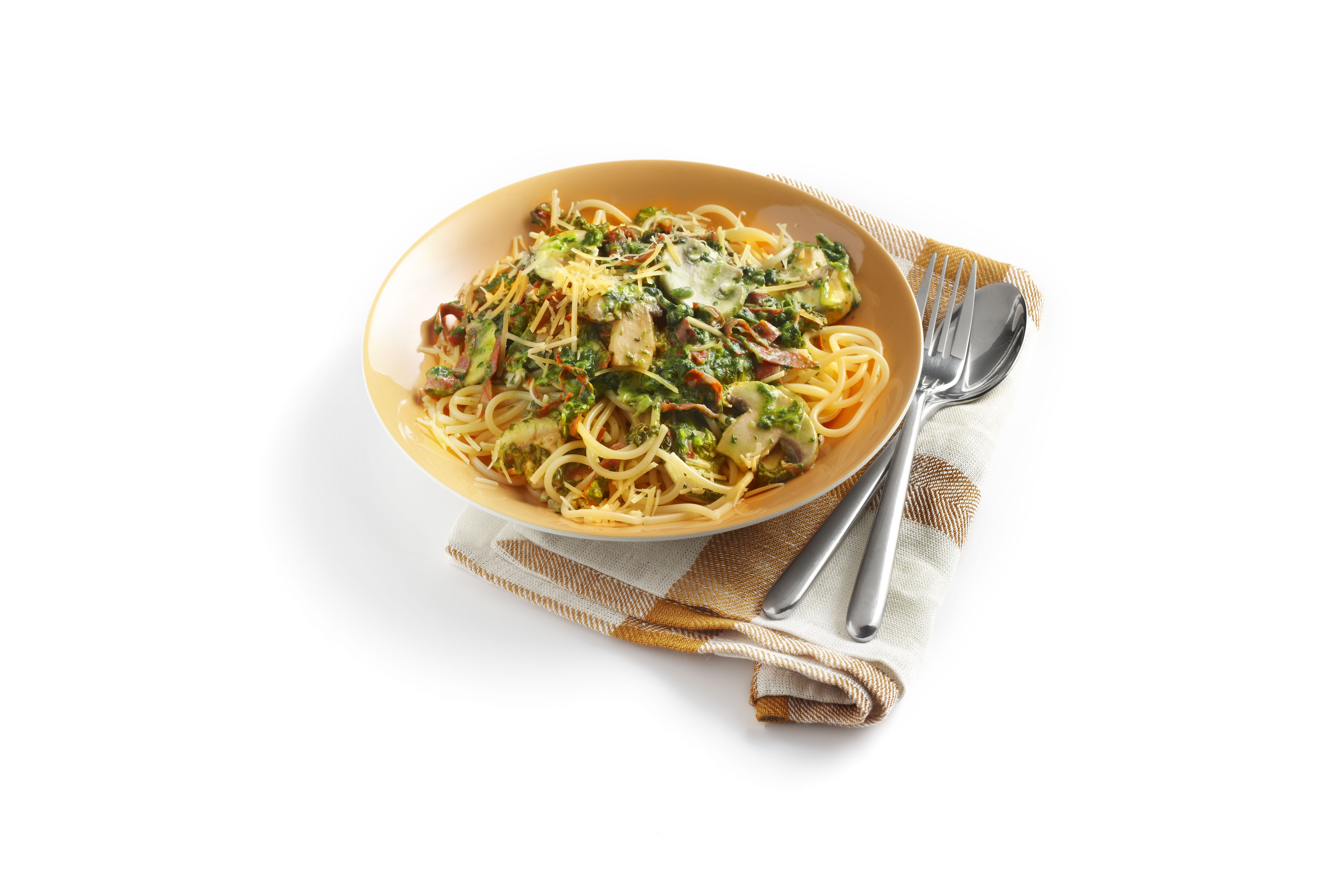 Spaghetti met spinazie en chorizo