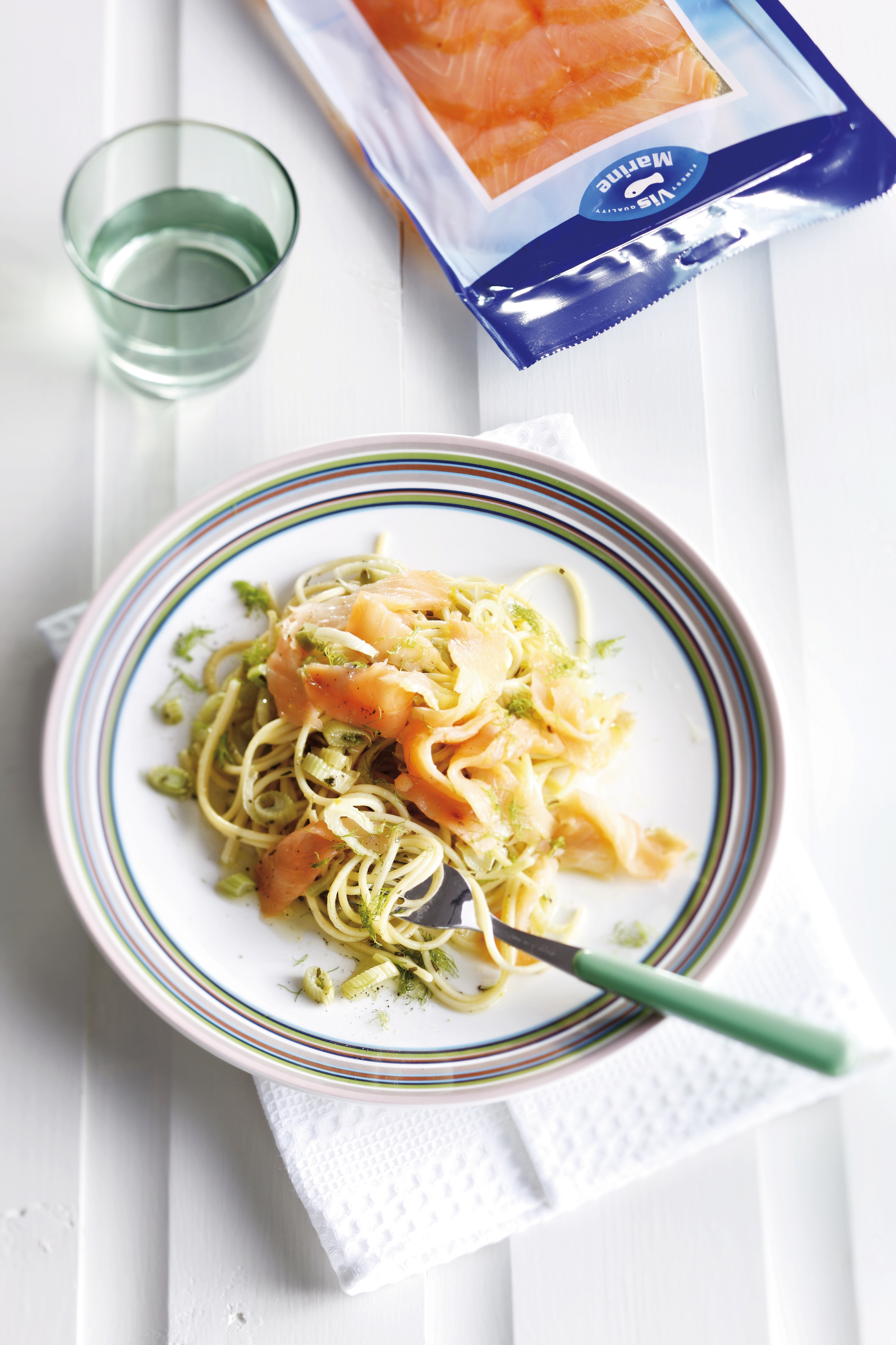 Spaghetti met venkel en gerookte zalm