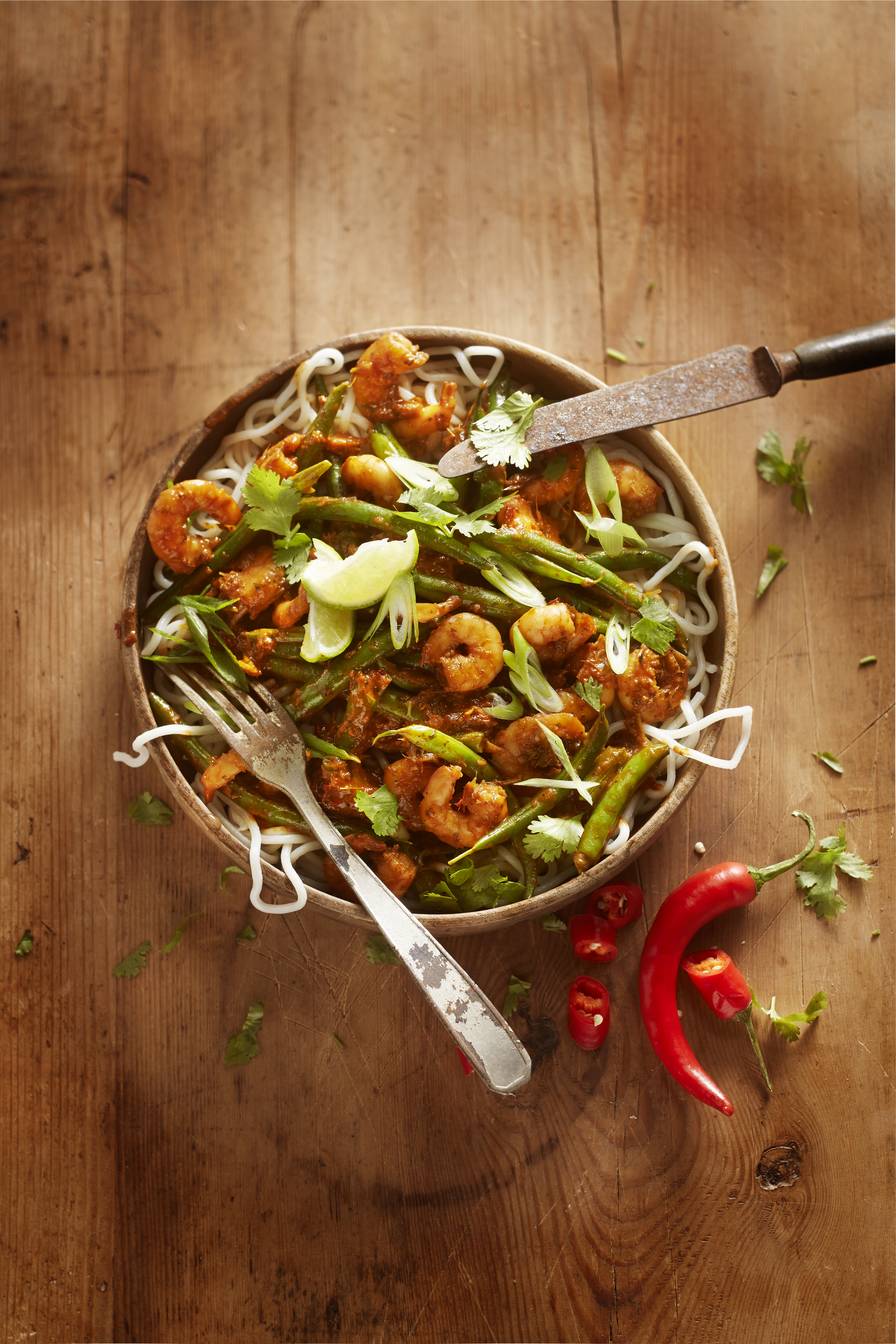 Rode curry met garnalen