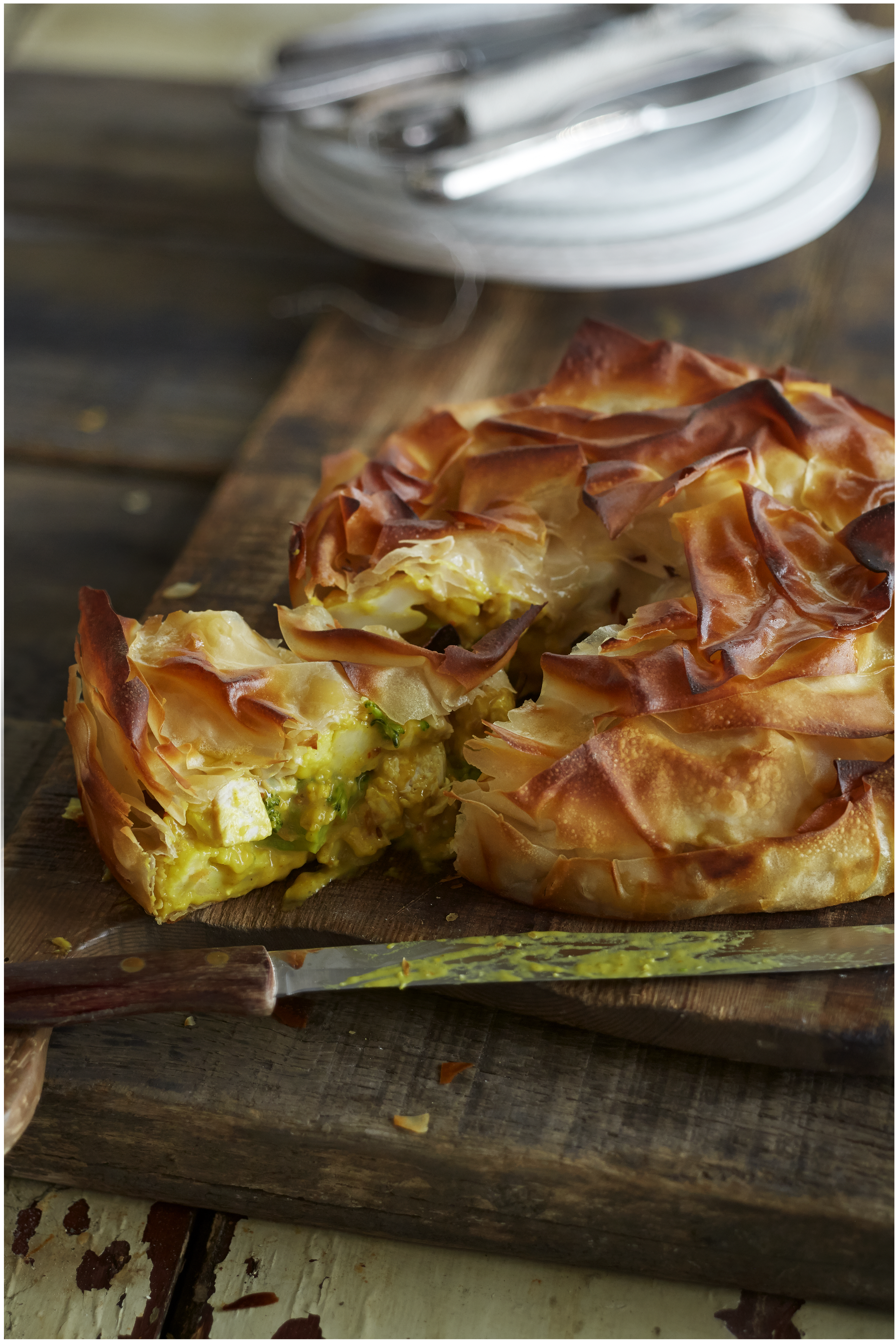 Krokante kalkoenpie met bloemkool en broccoli