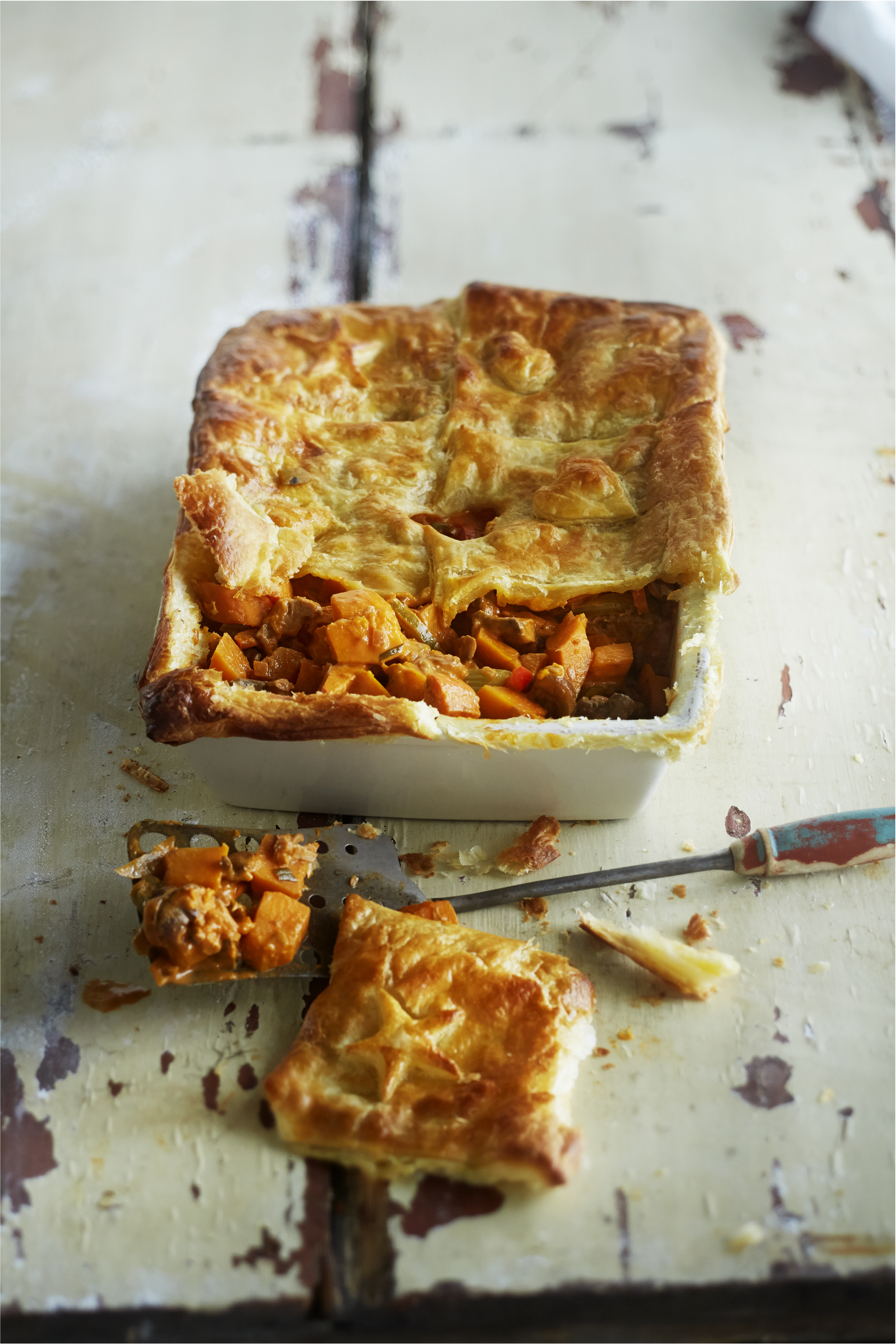 Pompoenpie met paddenstoelen