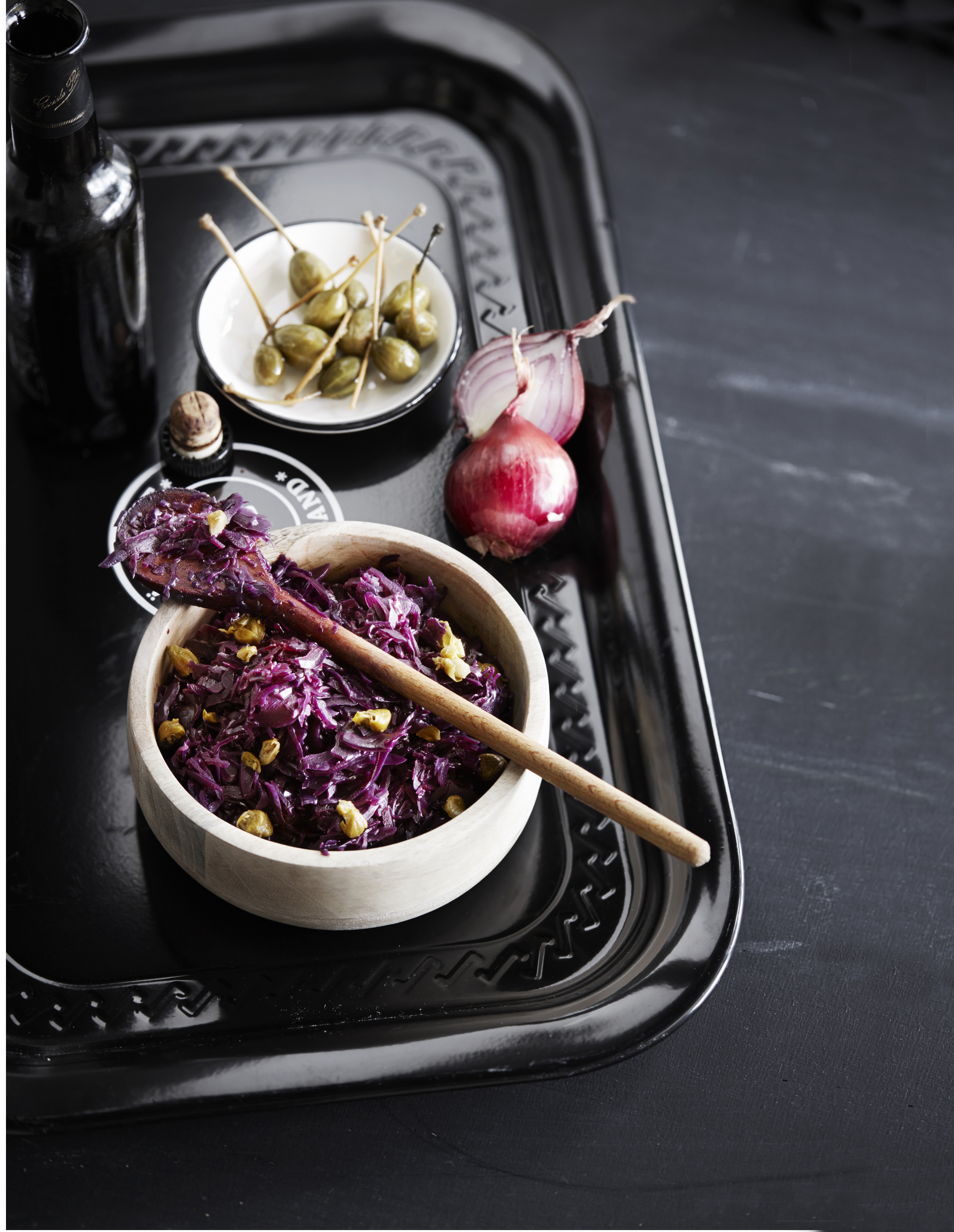 Rodekool met rode ui, kappertjes en kersenbier