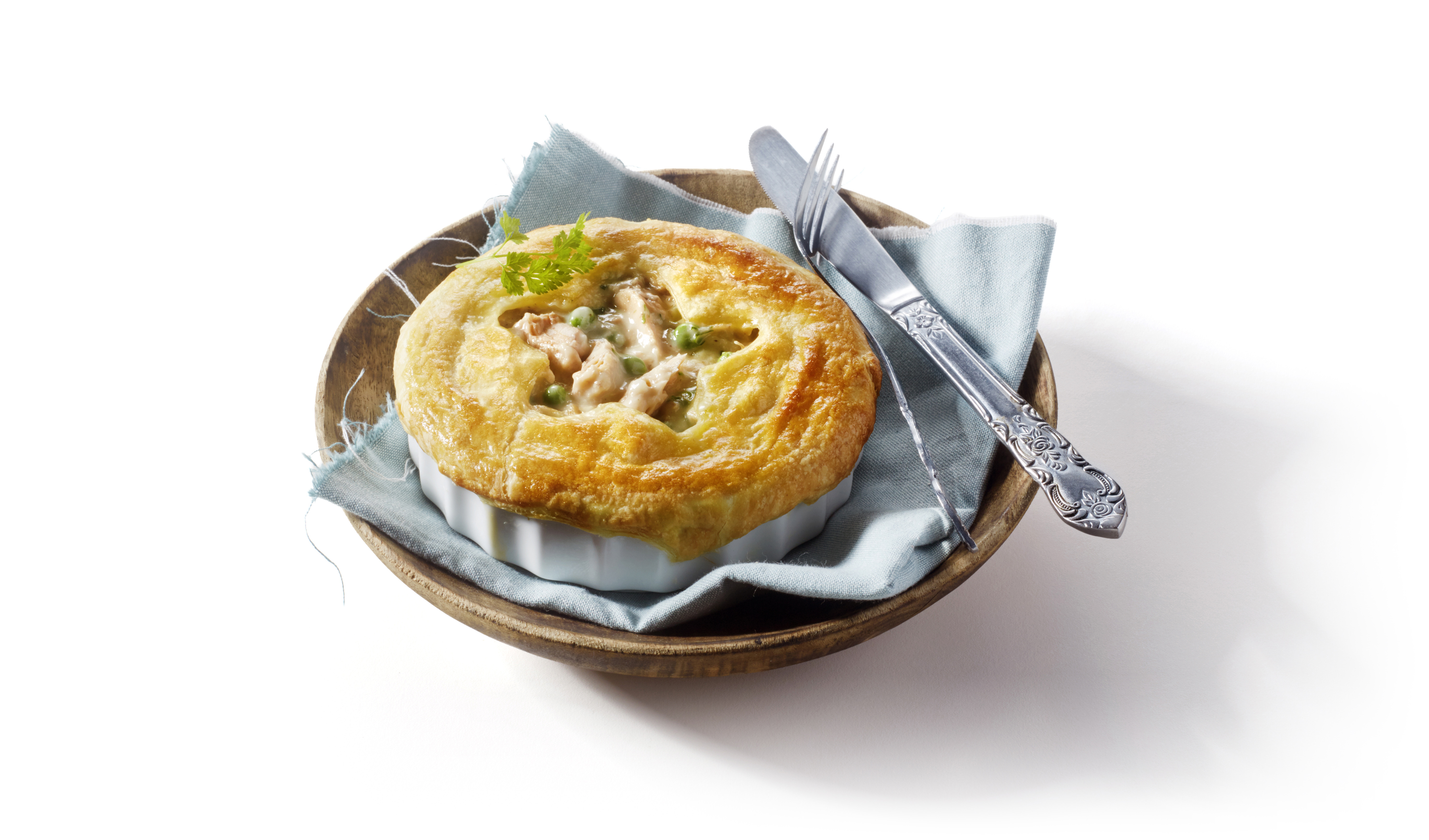 Pastei met roze zalm en doperwtjes