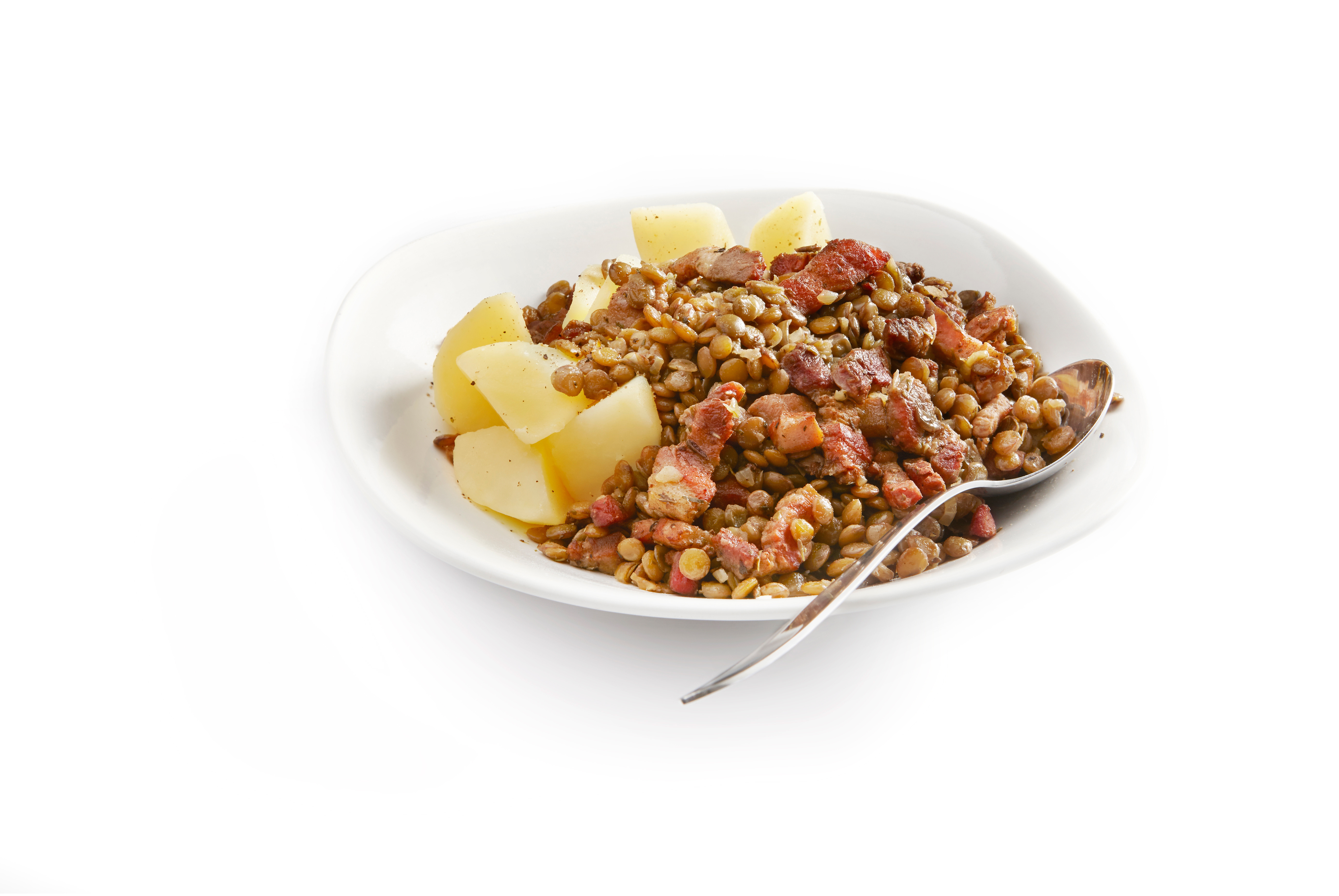 Linzenschotel met spek