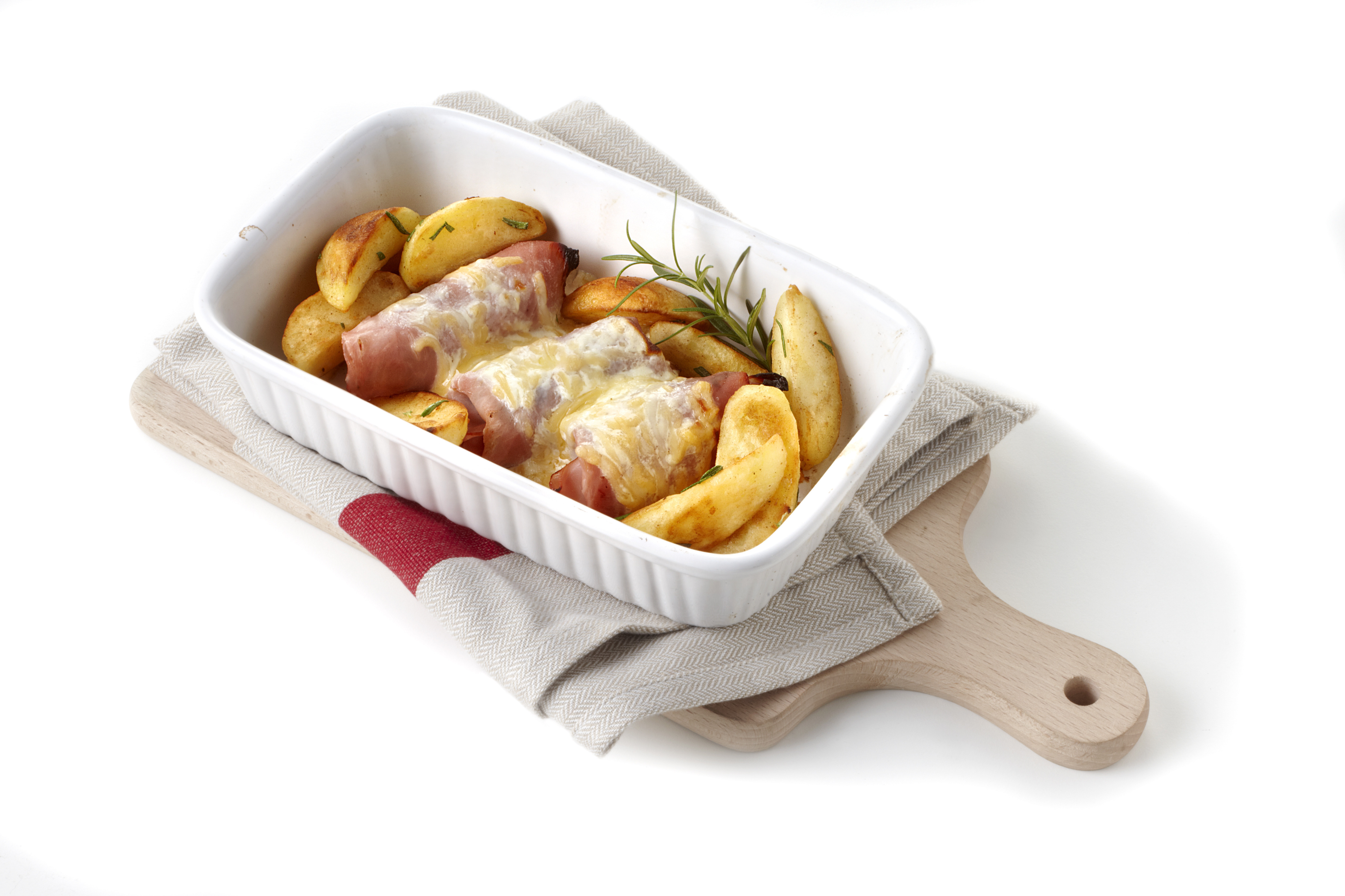 Gevulde hamrolletjes met rozemarijnaardappels