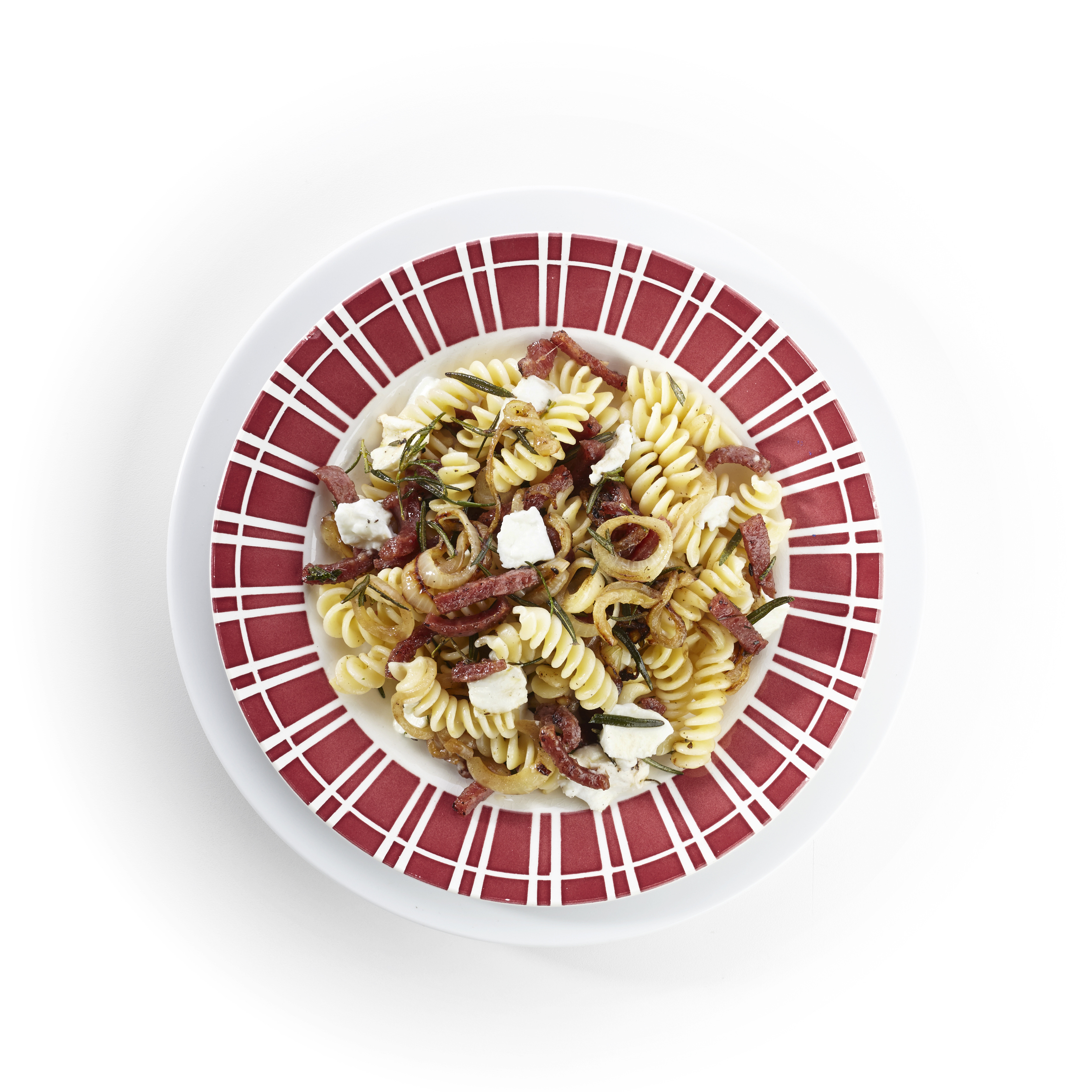 Fusilli met salami en mozzarella
