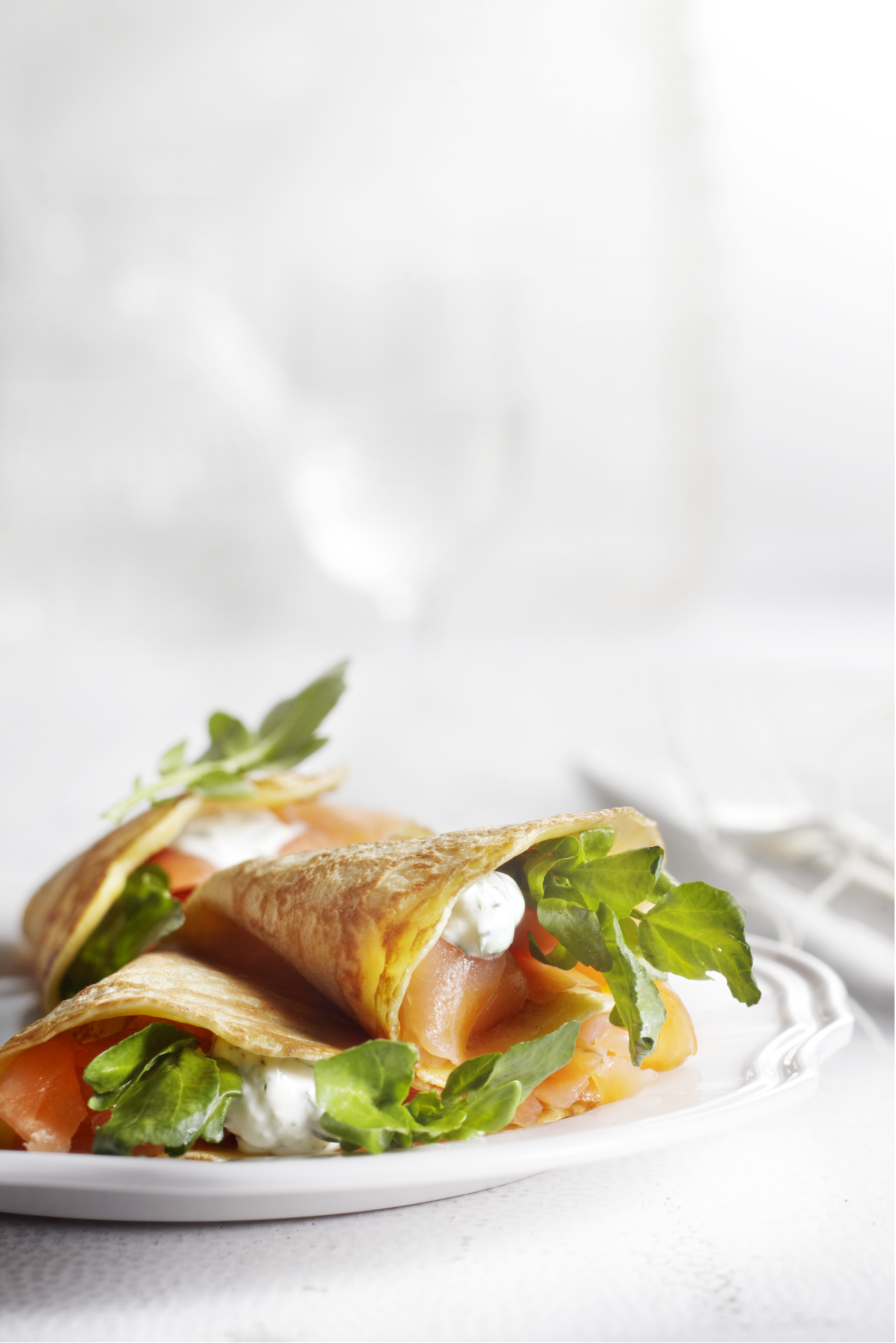 Flensje met rucola en gerookte zalm