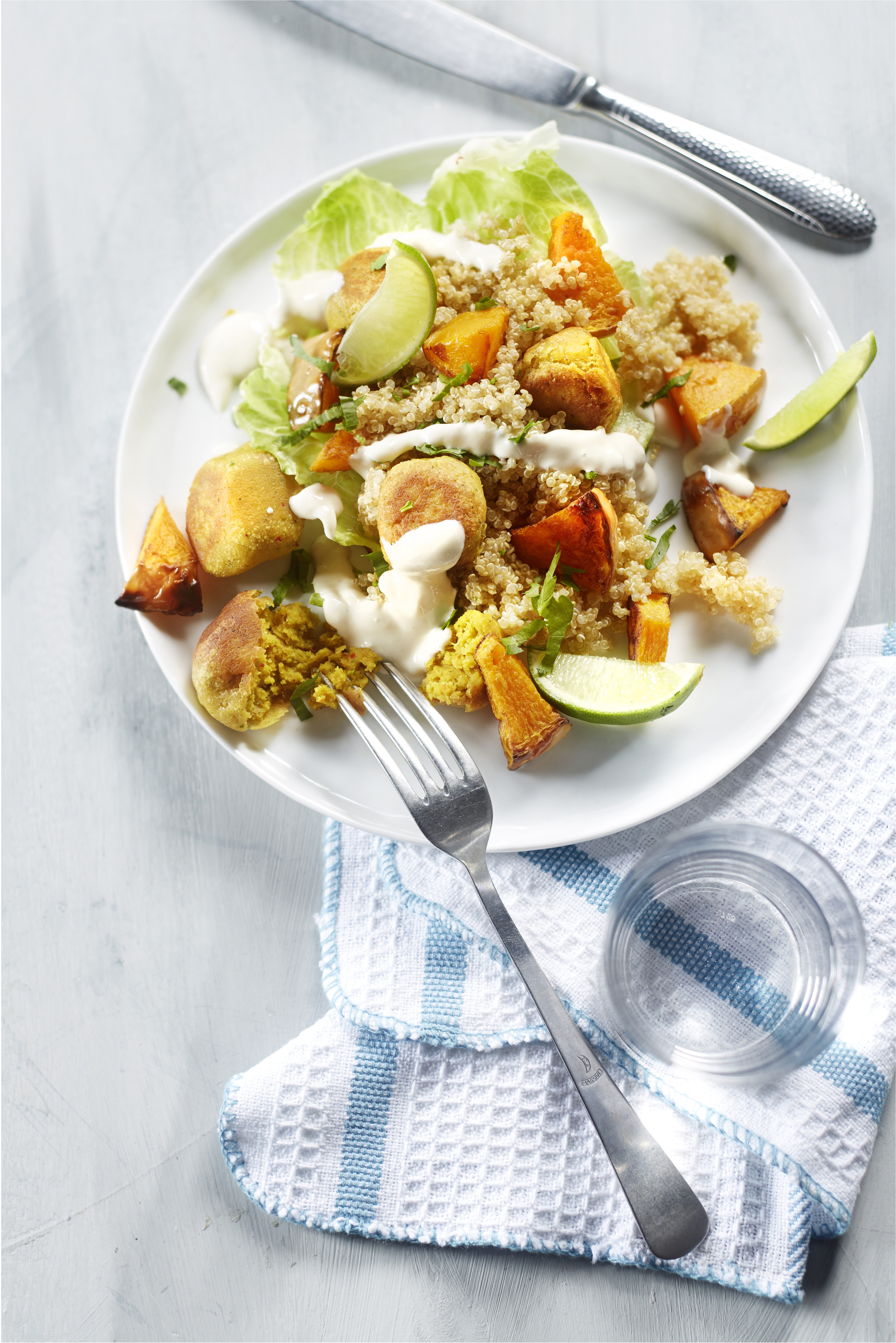 Falafel met quinoa en pompoen