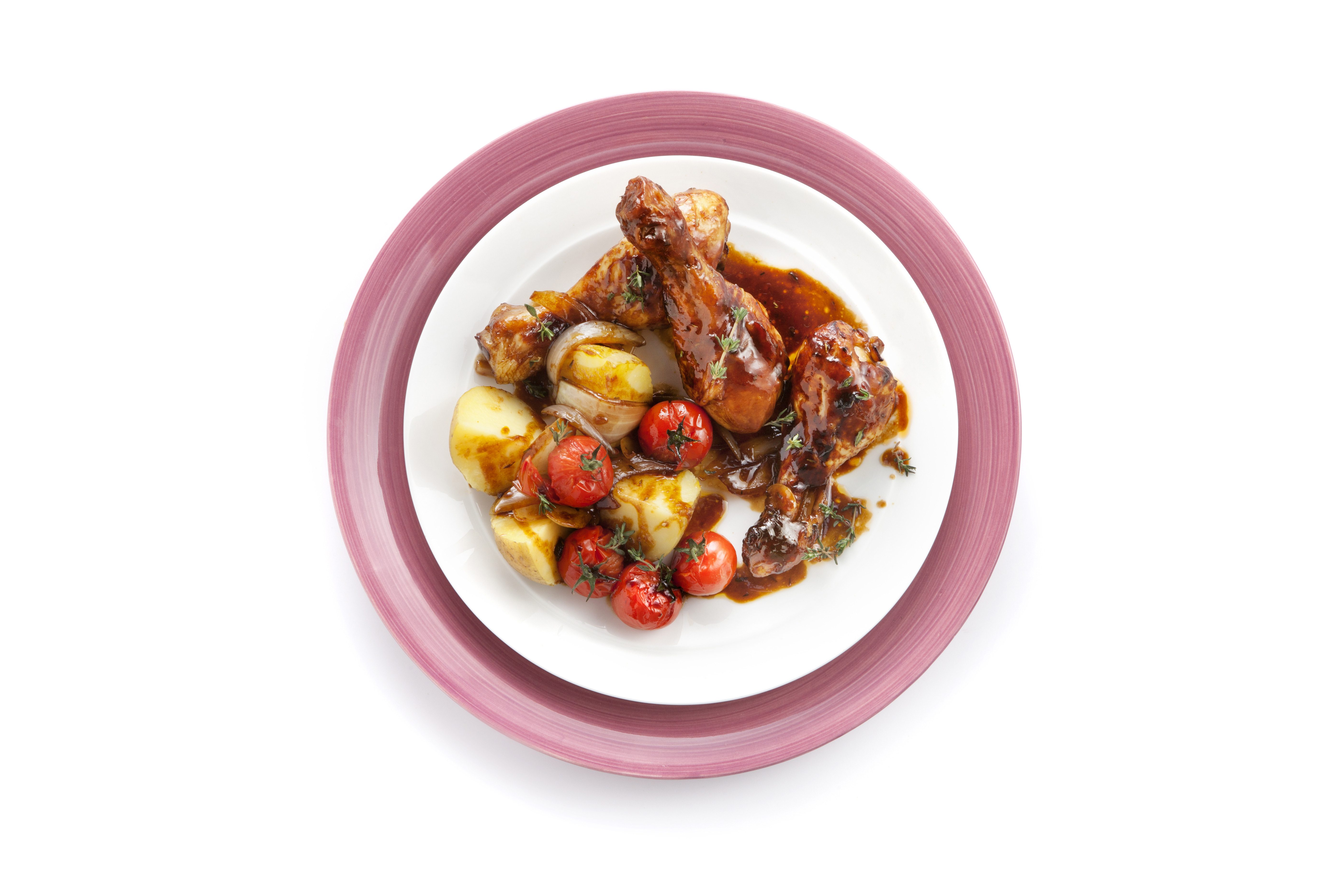 Drumsticks met trostomaten en gepofte aardappel