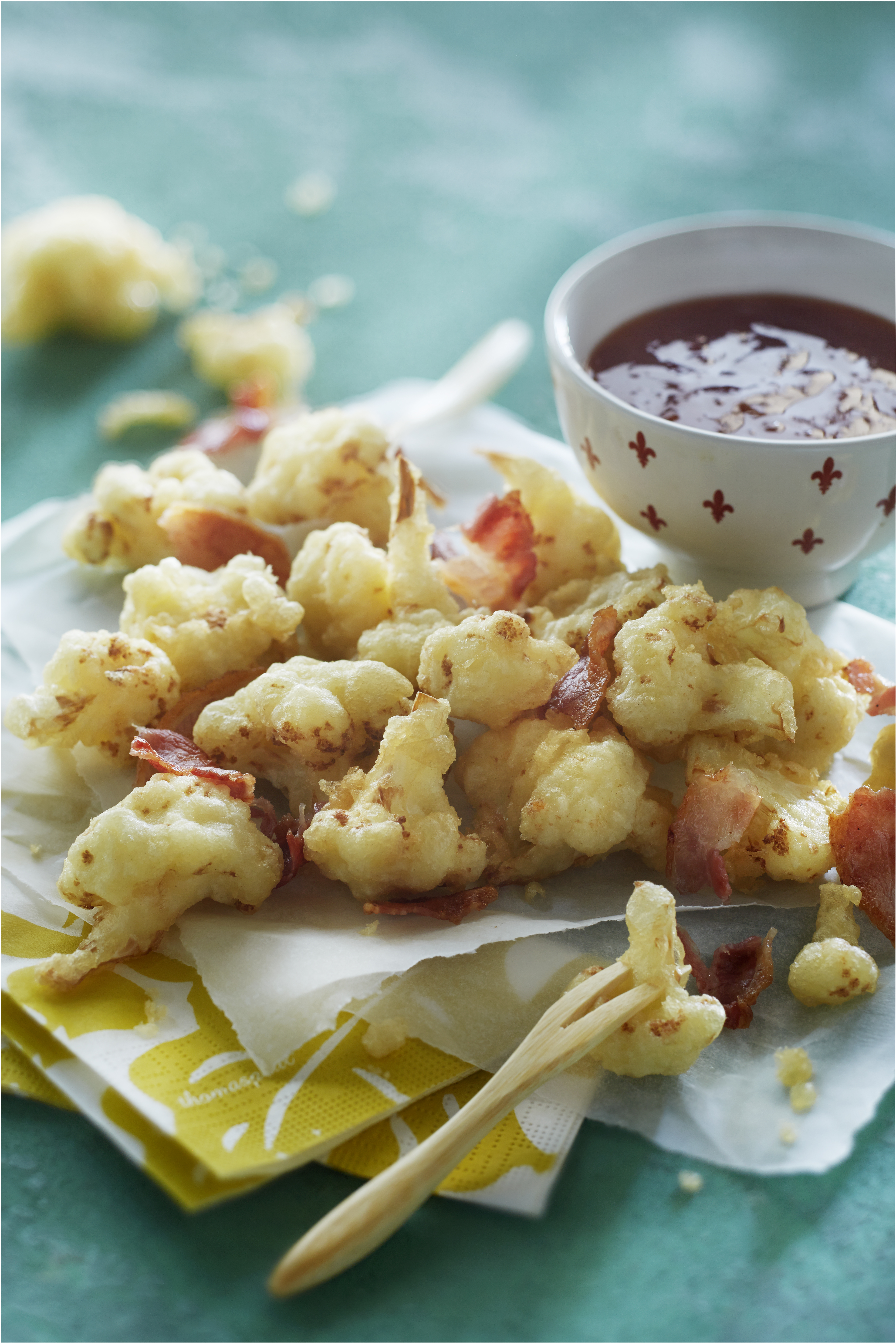Tempura van bloemkool met geroosterde bacon