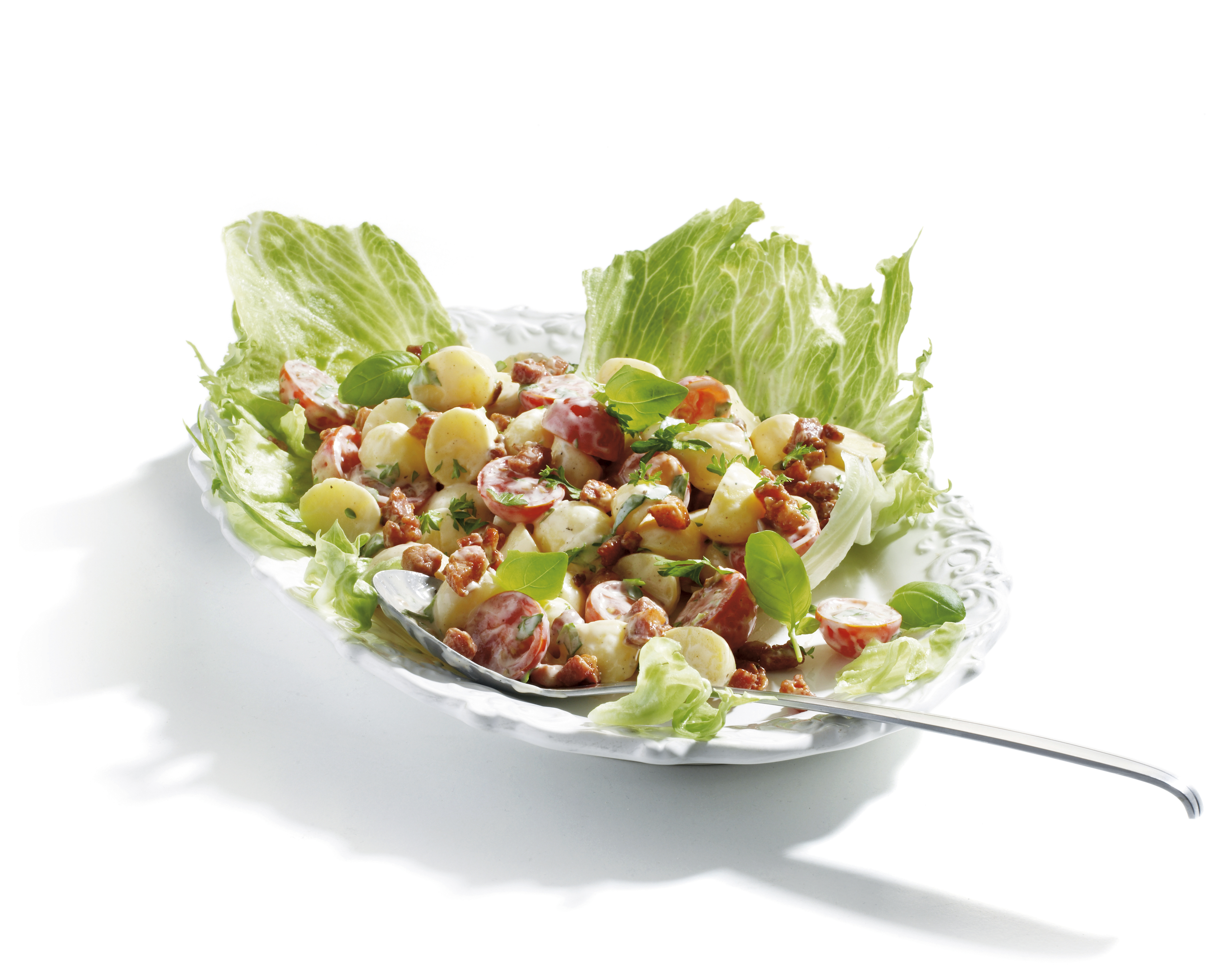 Krieltjessalade met kruiden en spekjes