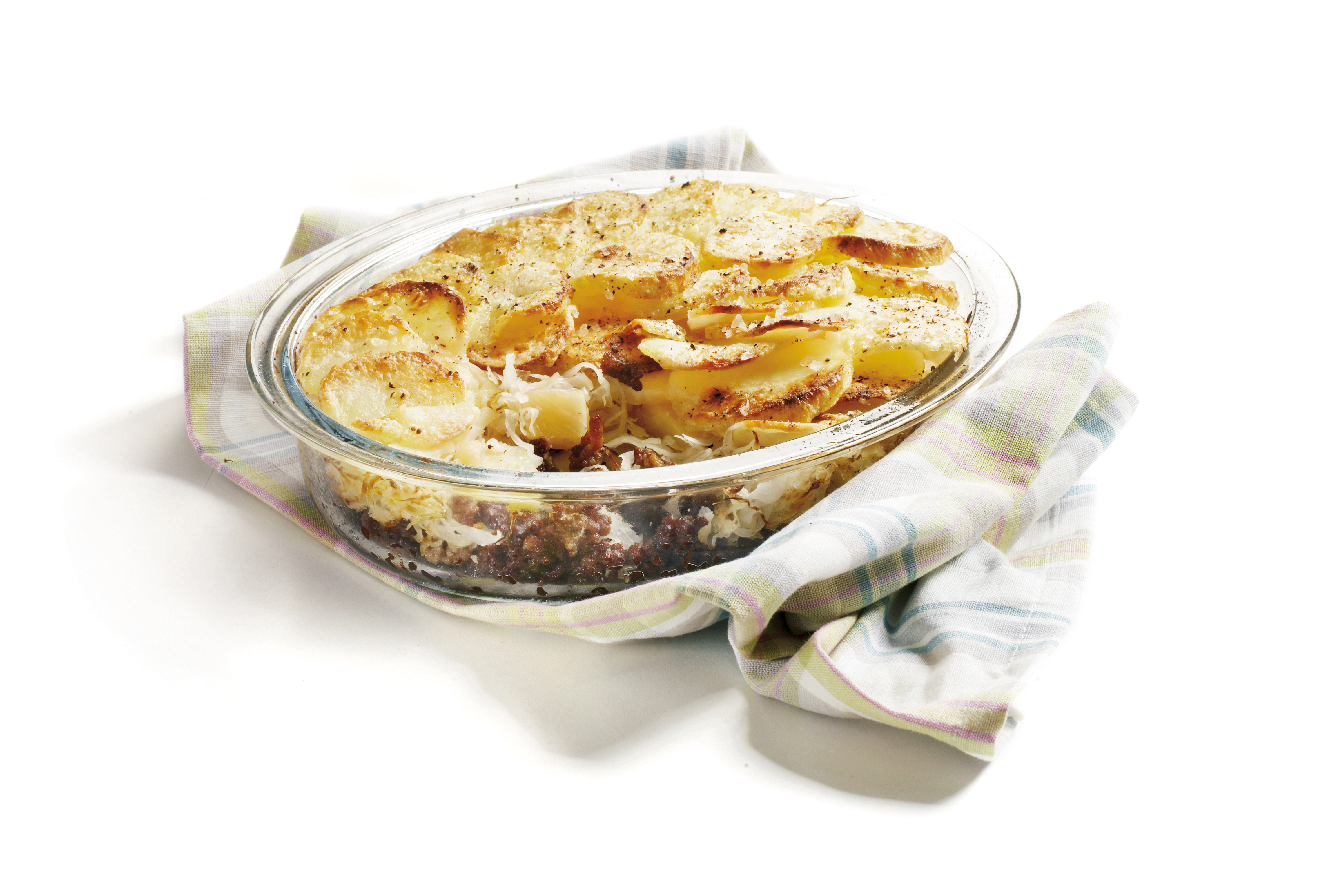 Gegratineerde zuurkoolschotel met gehakt