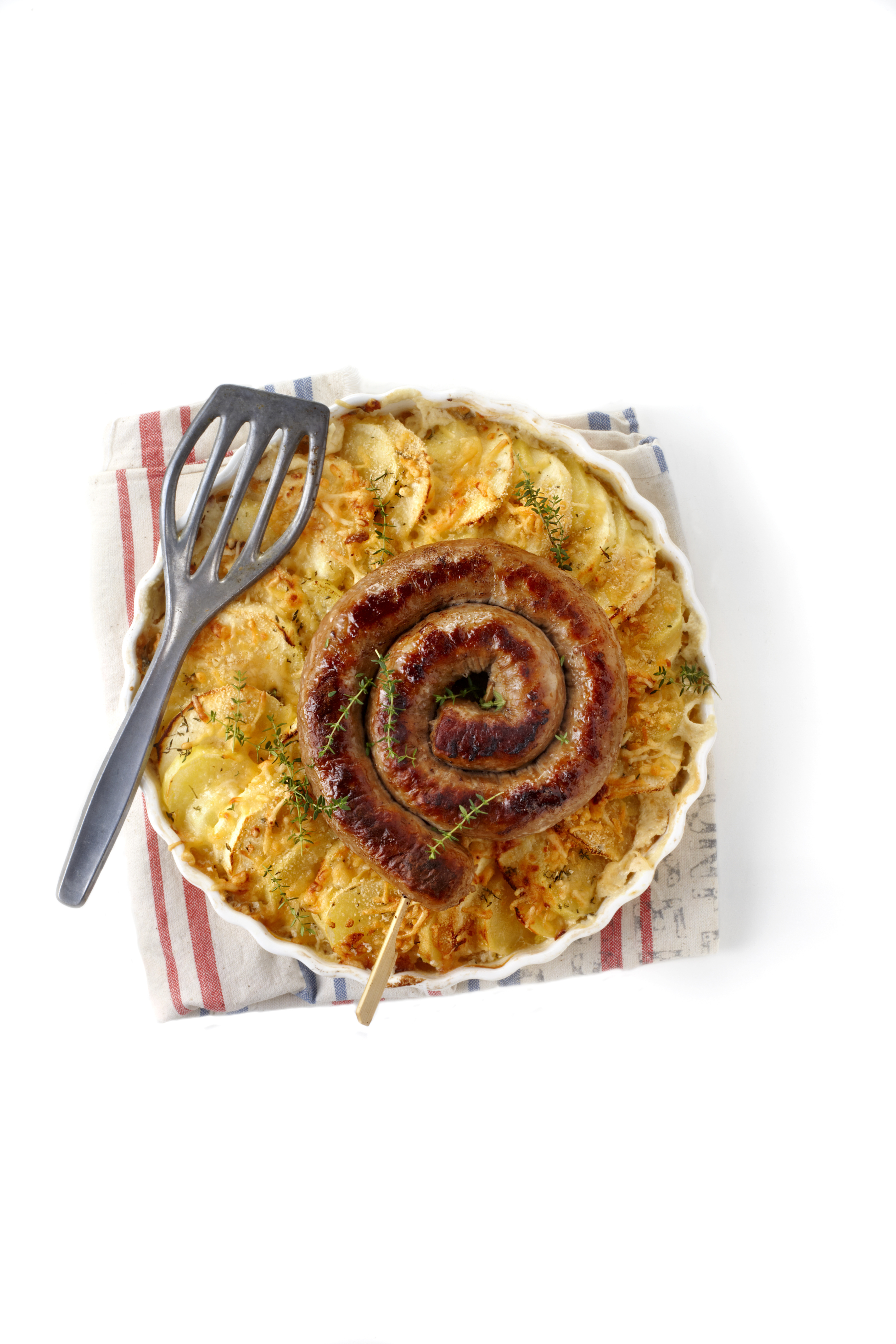 Gegratineerde 'hete bliksem' met verse worst