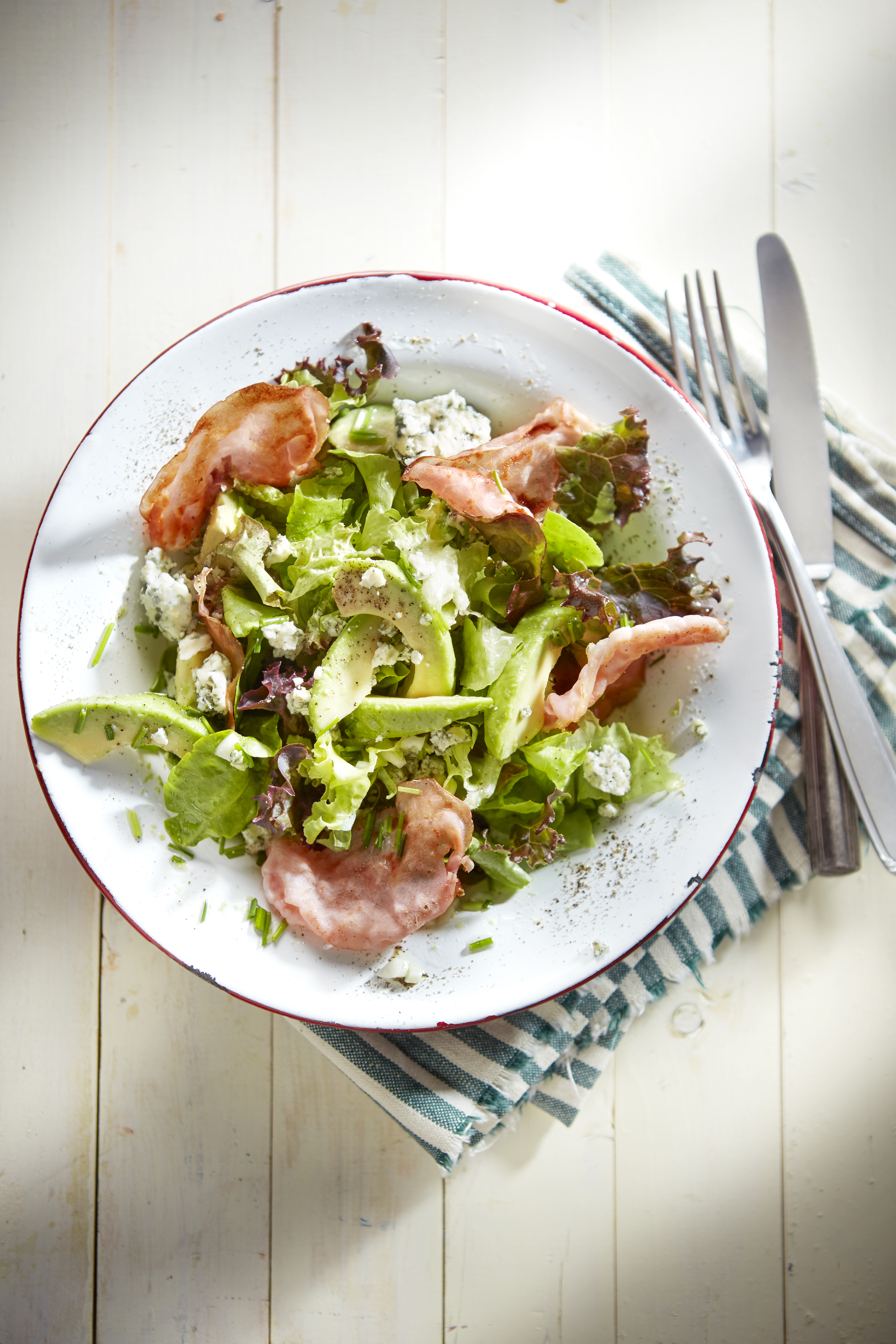 Salade met blauwe kaas en bacon