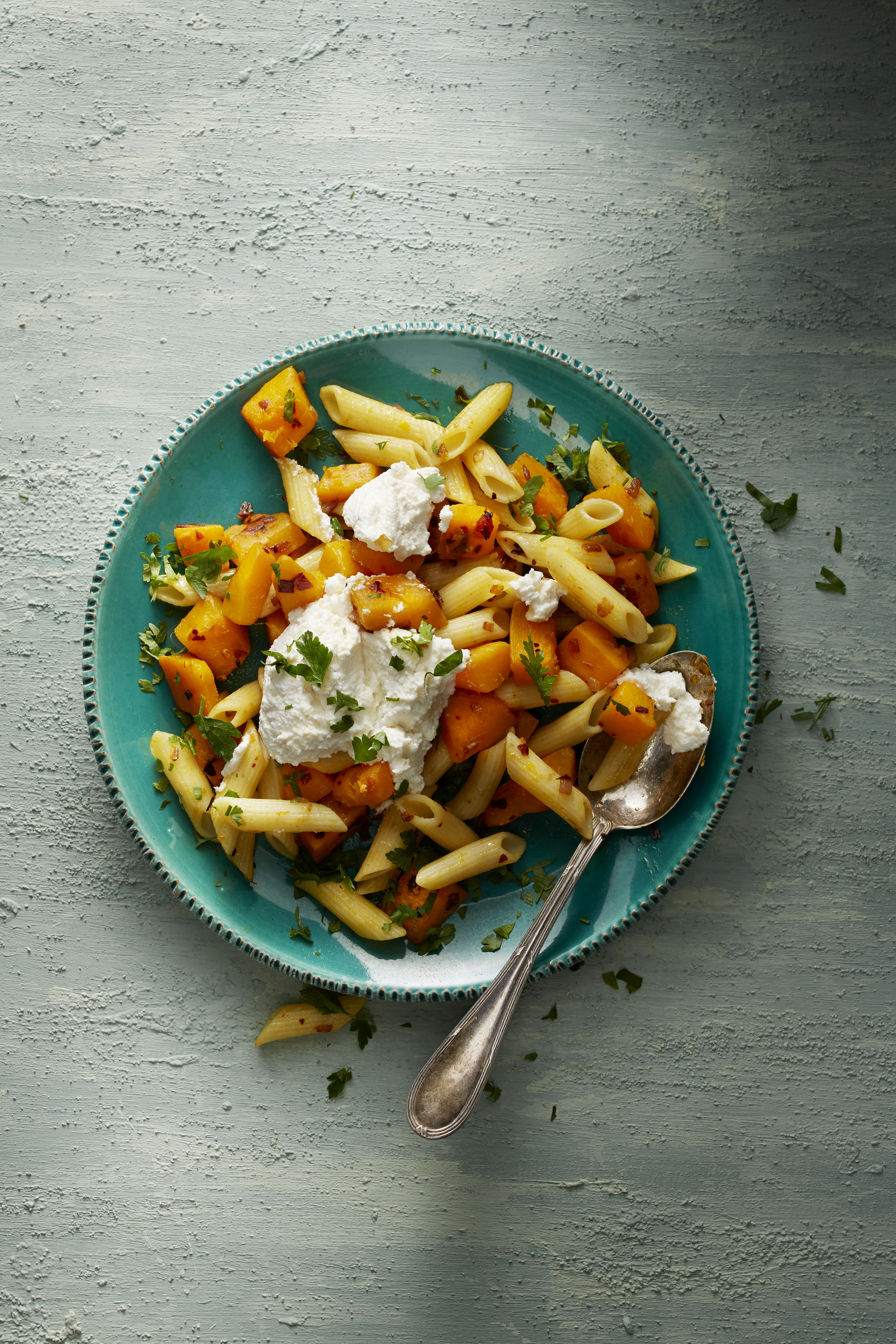 Pasta met pikante pompoen en ricotta