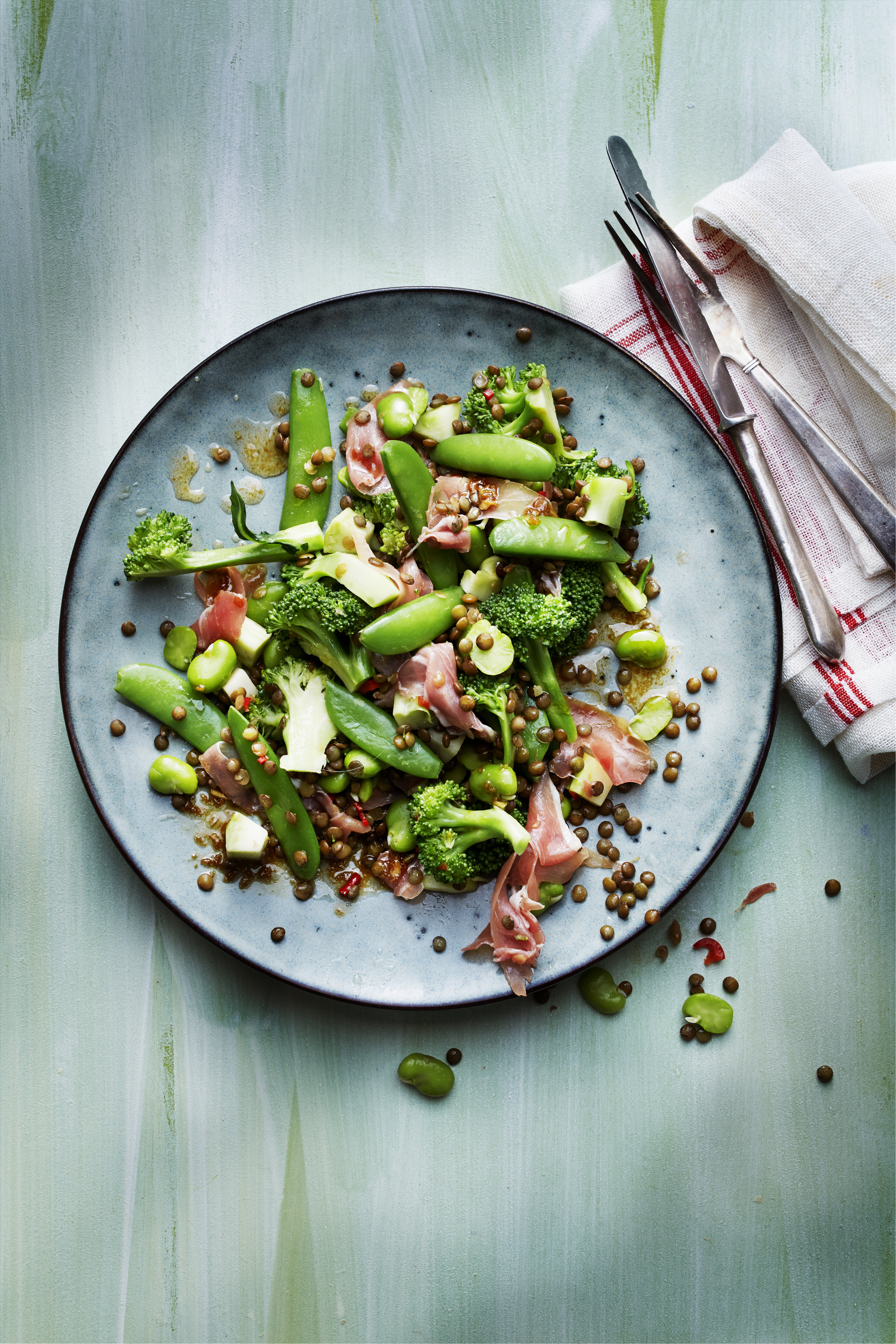 Linzensalade met groene groenten