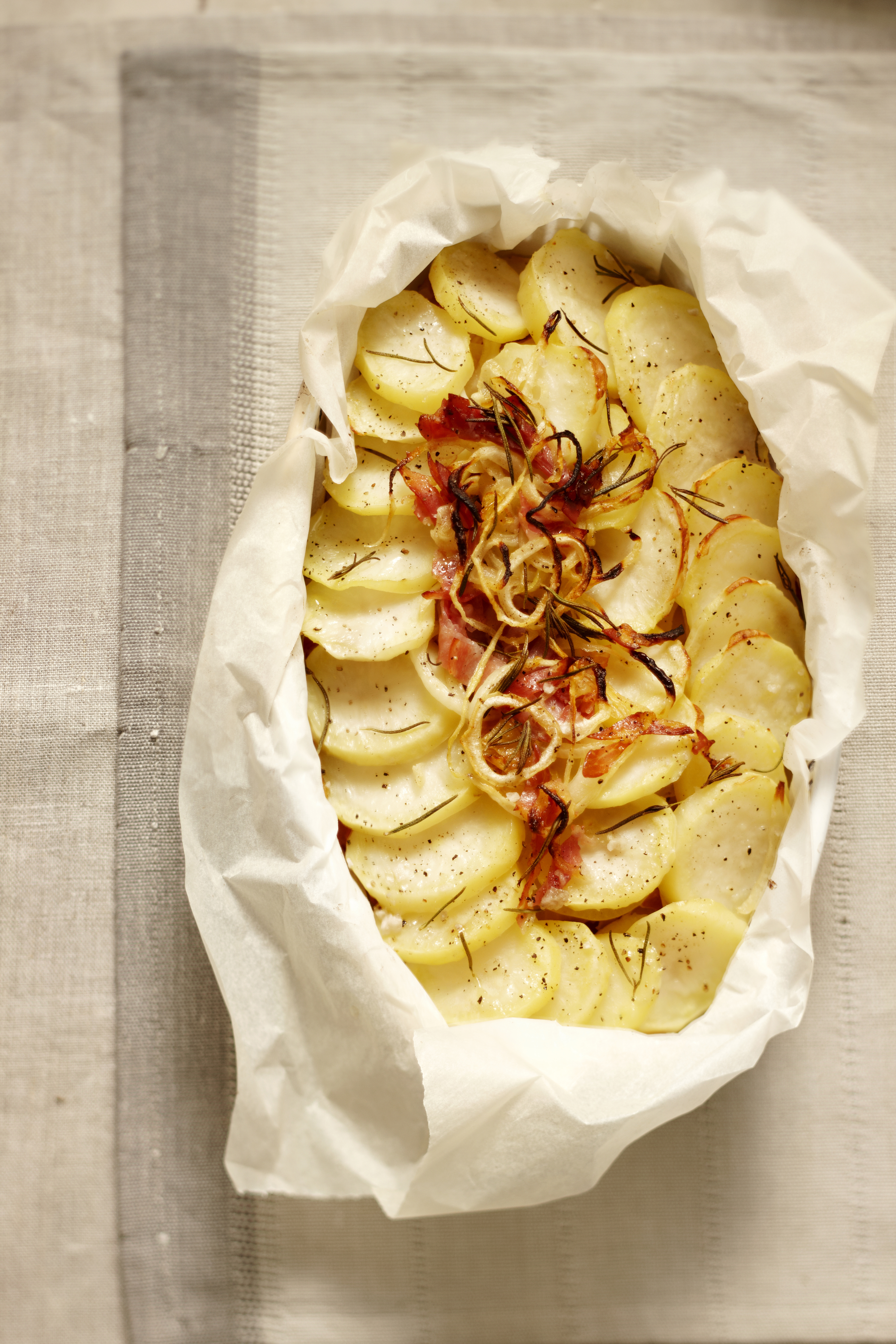 Aardappeltaart met rozemarijn en pancetta