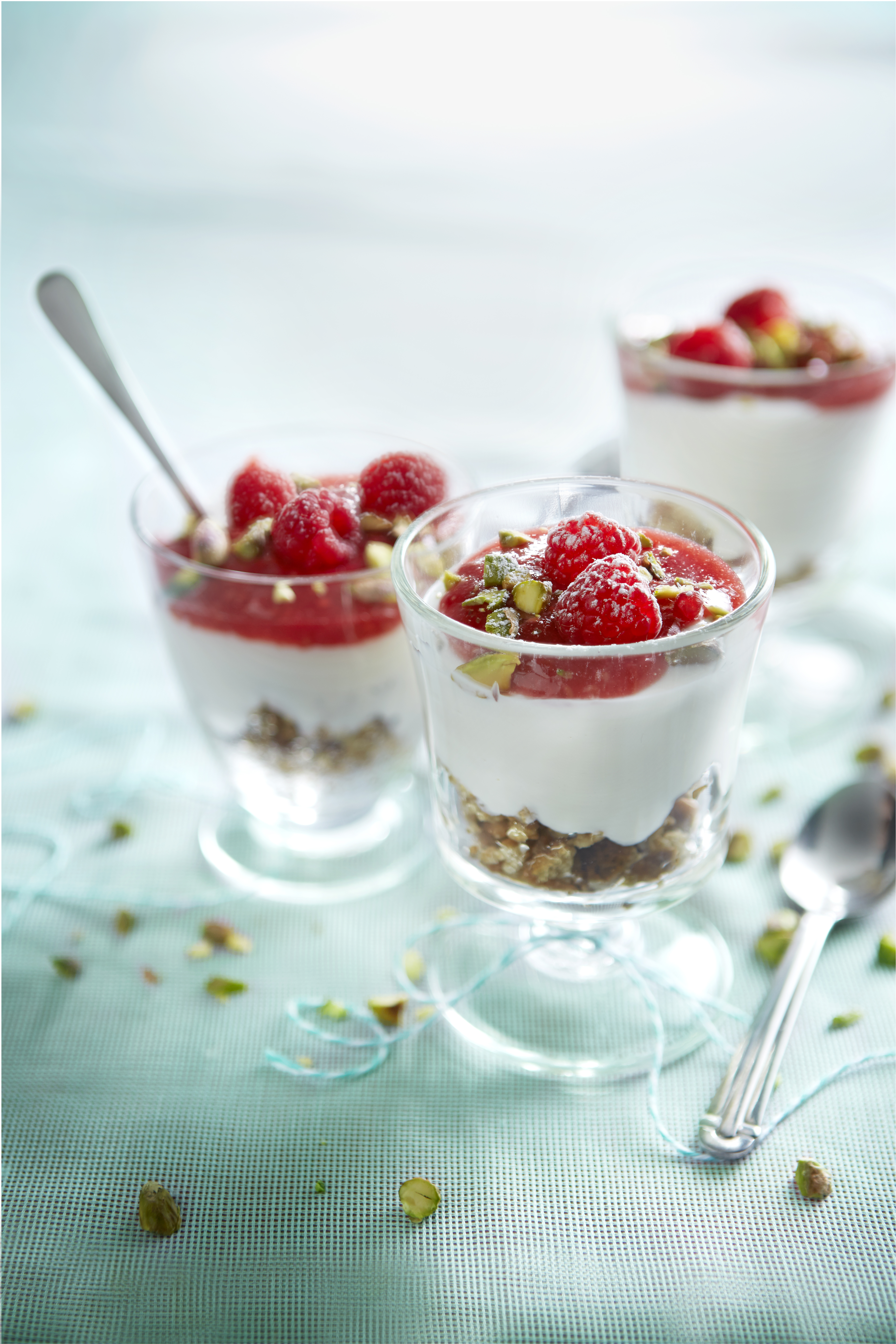 Ricotta met pistache en frambozen