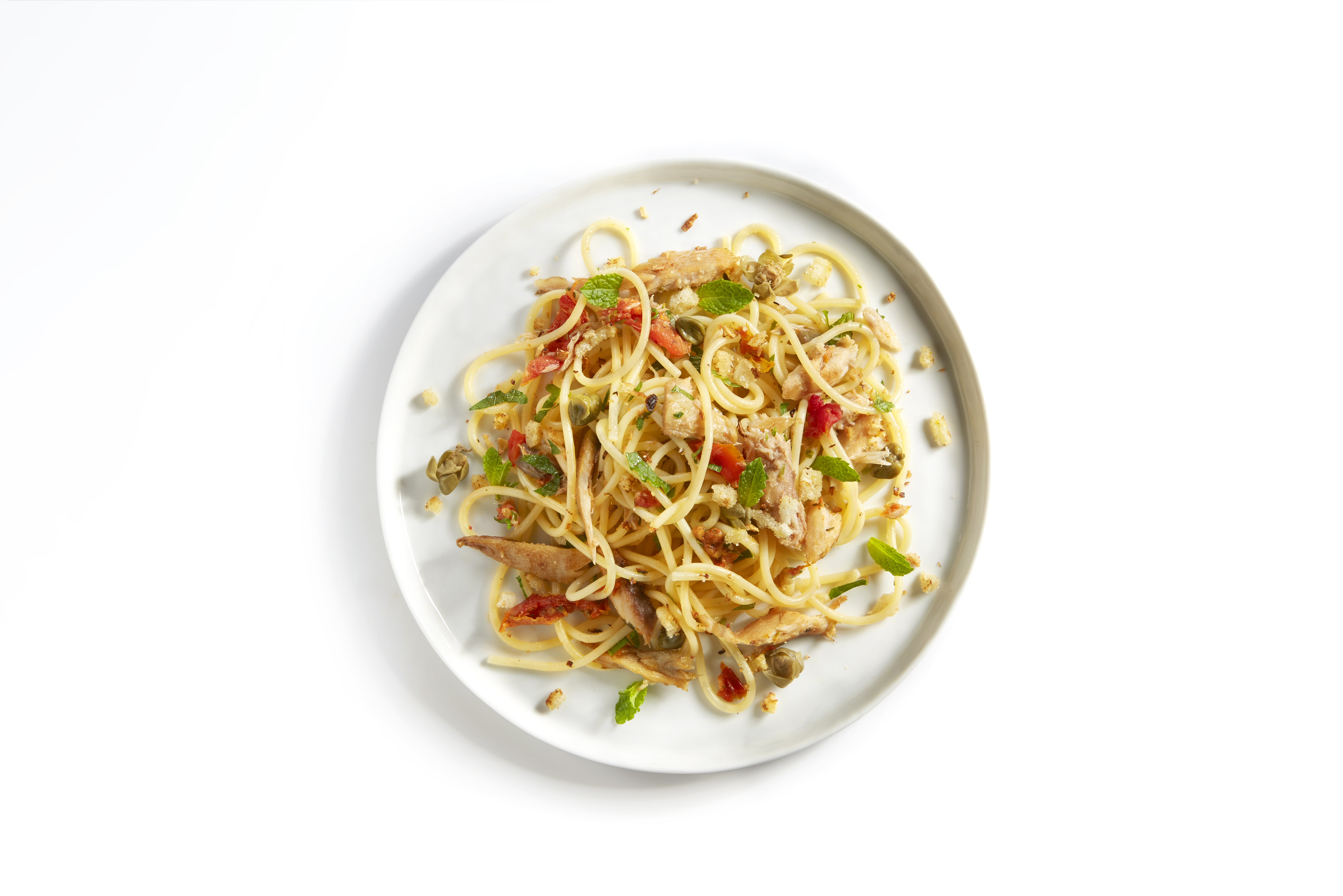 Spaghetti met makreel en munt