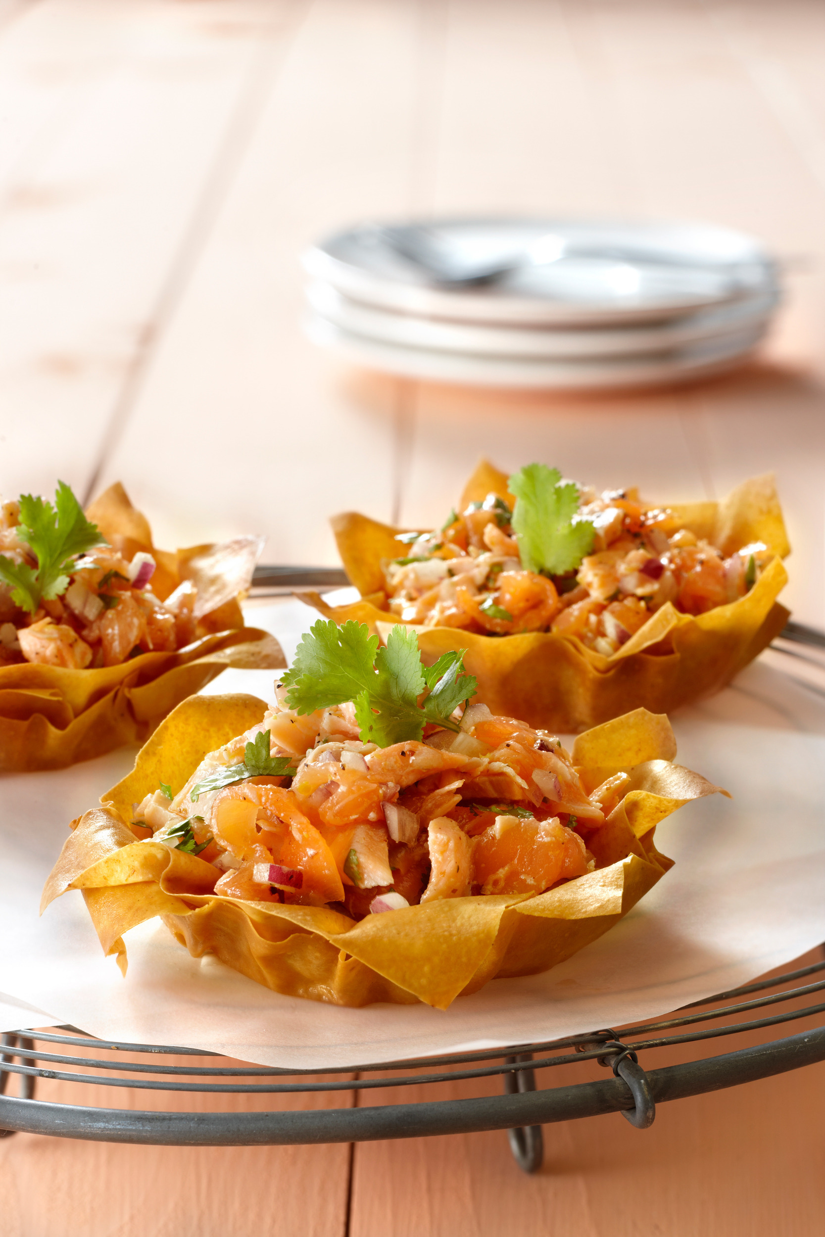 Zalmtaartje met koriander en mosterd