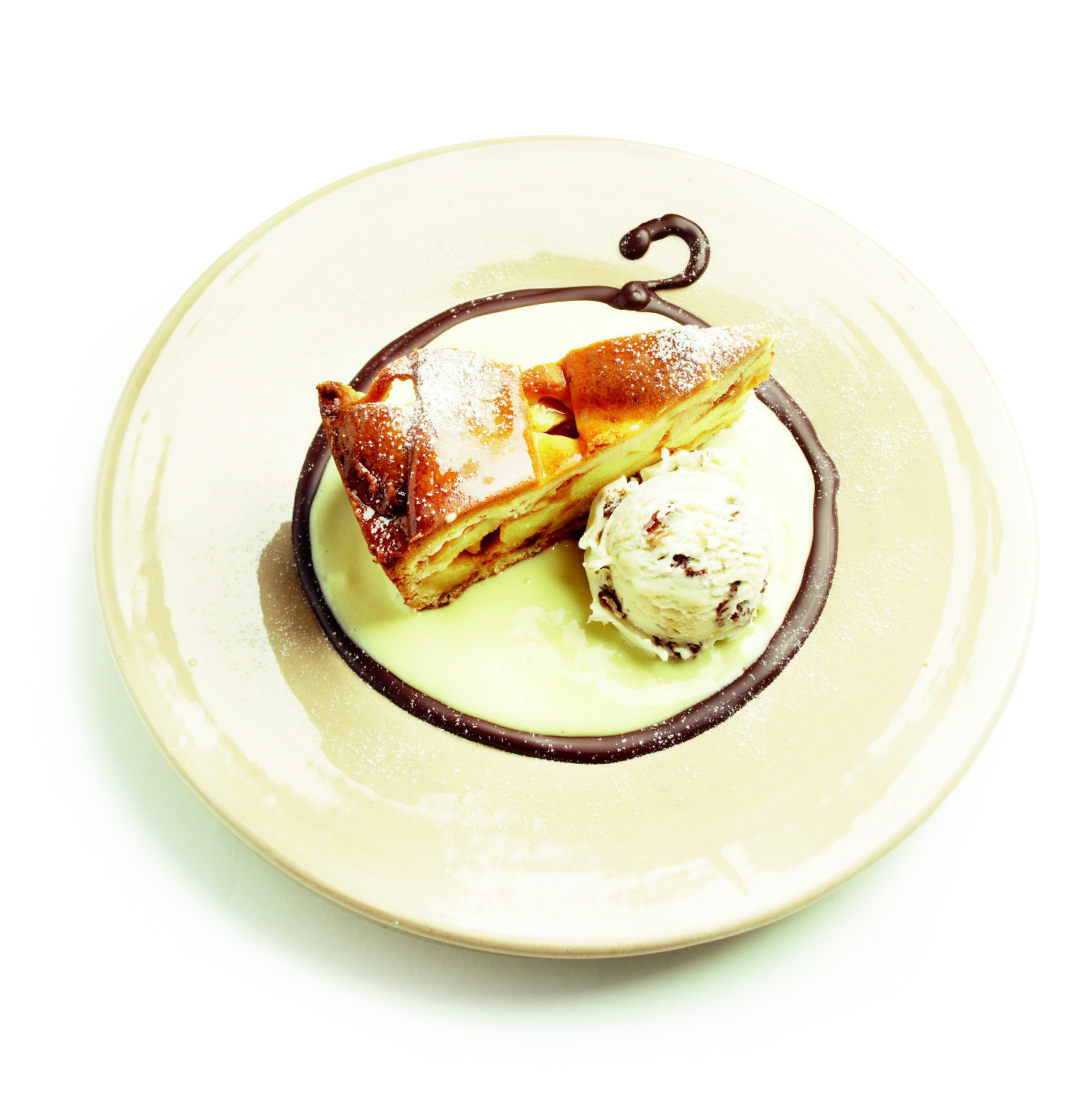 Warme appeltaart met vanillesaus en ijs