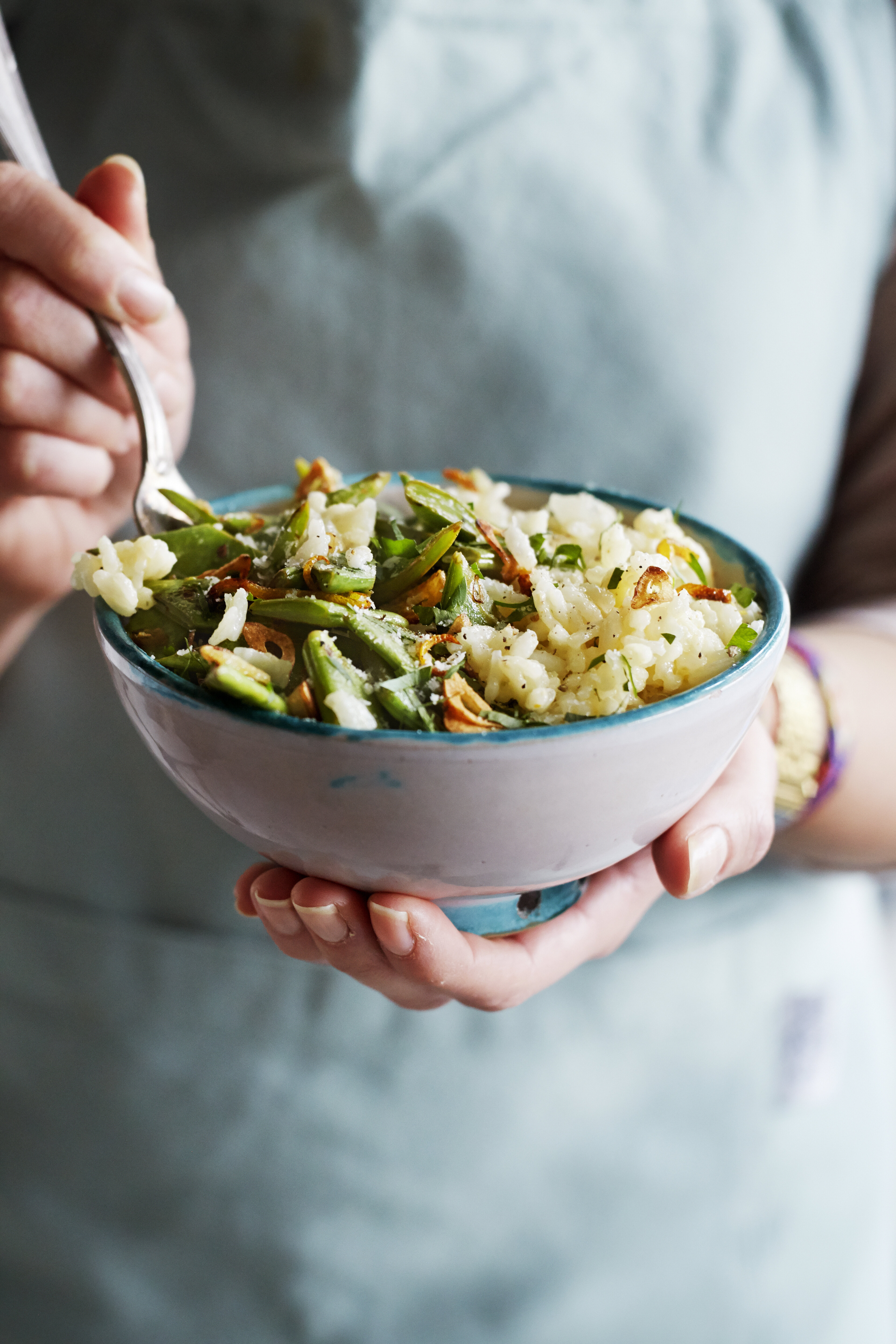 Risotto met snijbonen en knoflook