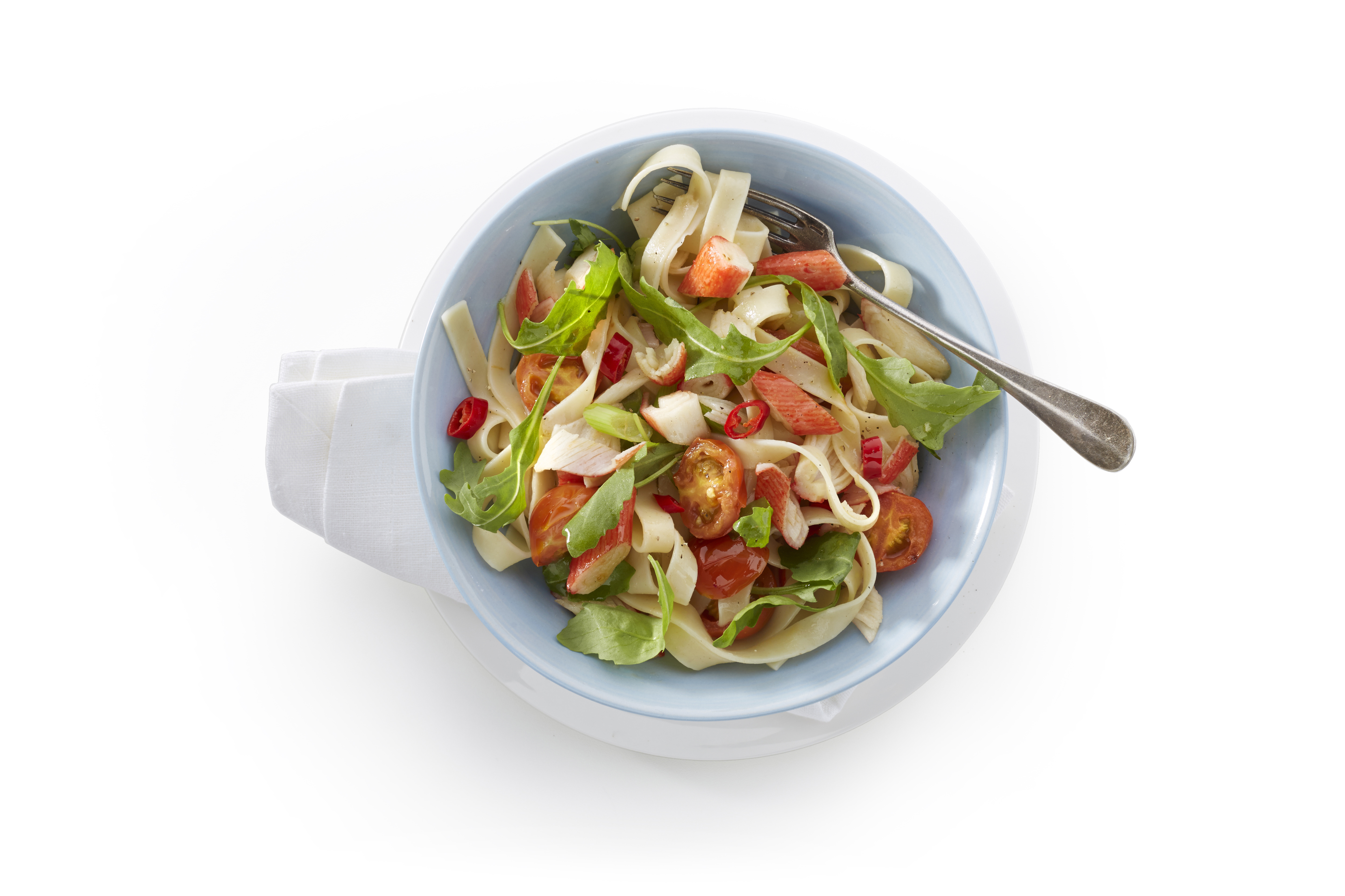 Tagliatelle met surimi en rucola