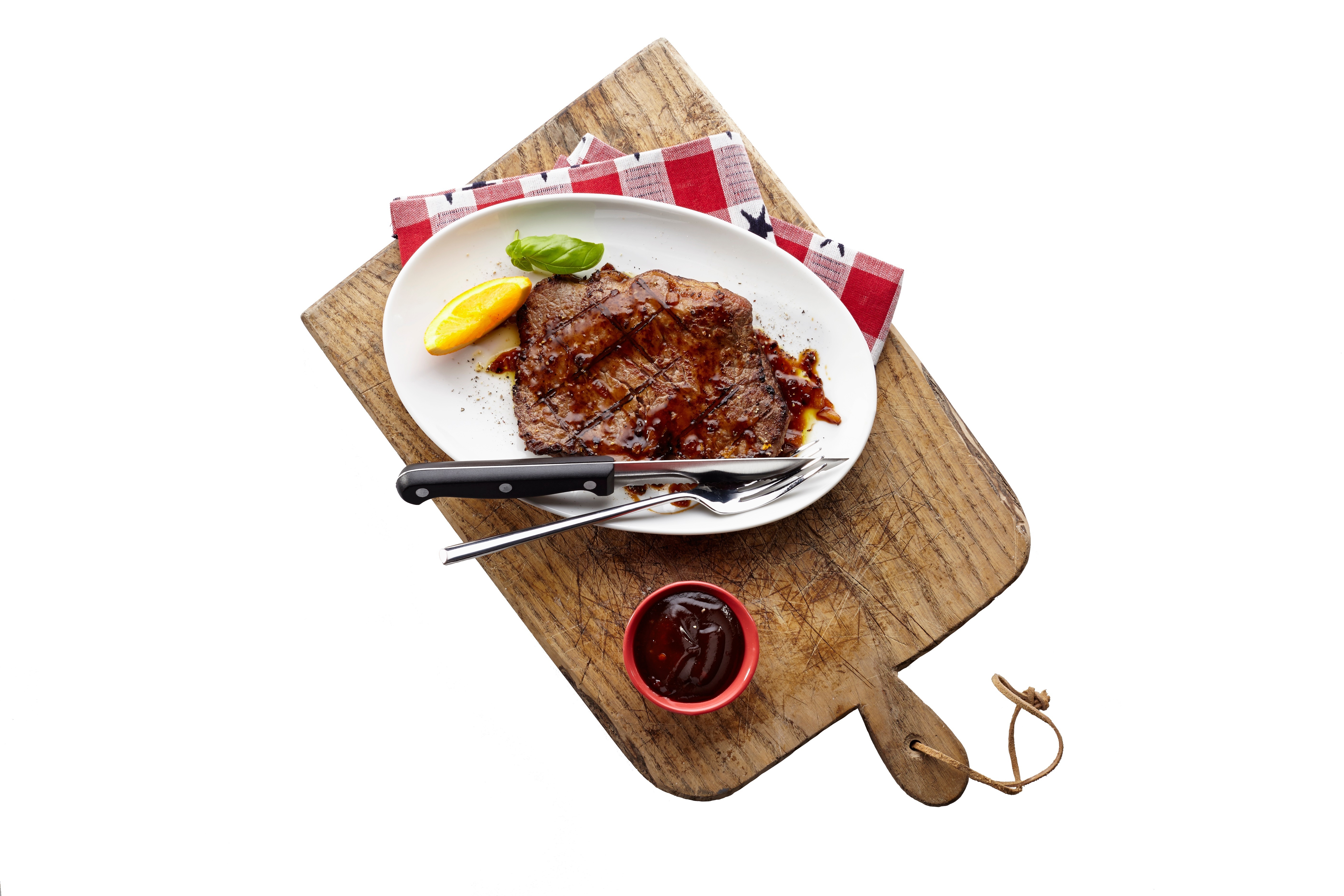 Ribeye met sinaasappel en sjalotjes