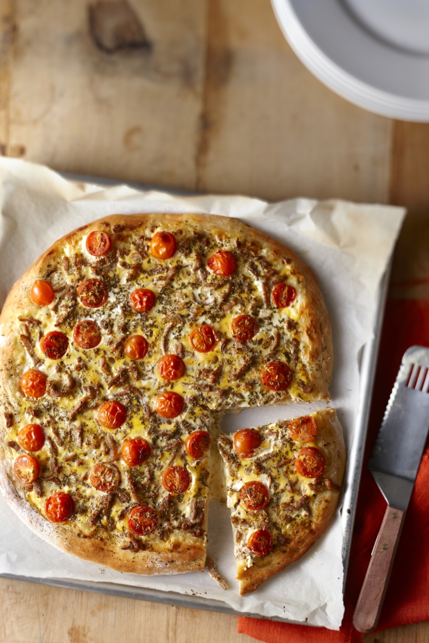 Plaatpizza met shoarma en ei