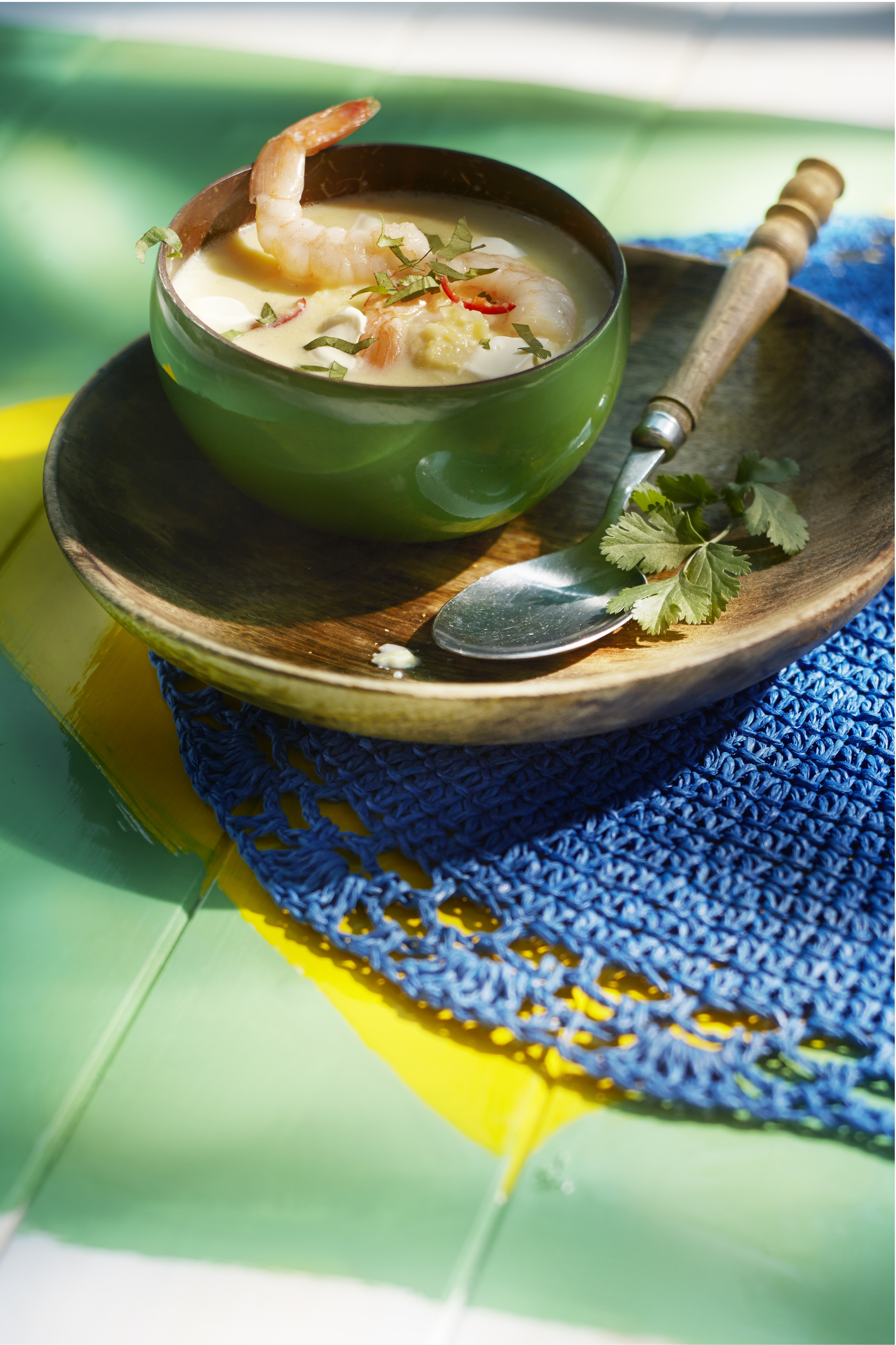 Maissoep met garnalen