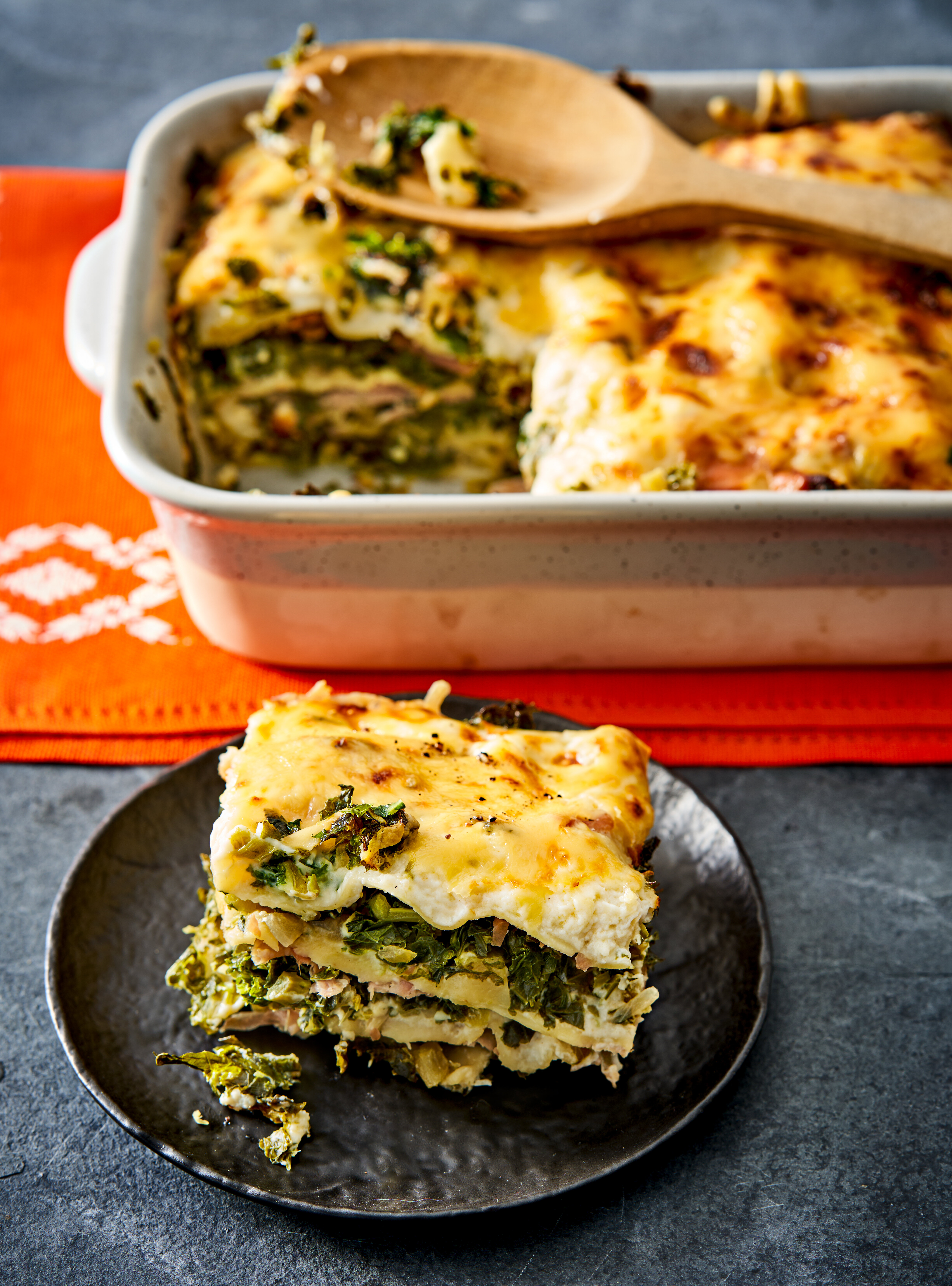 Lasagne met boerenkool en ham