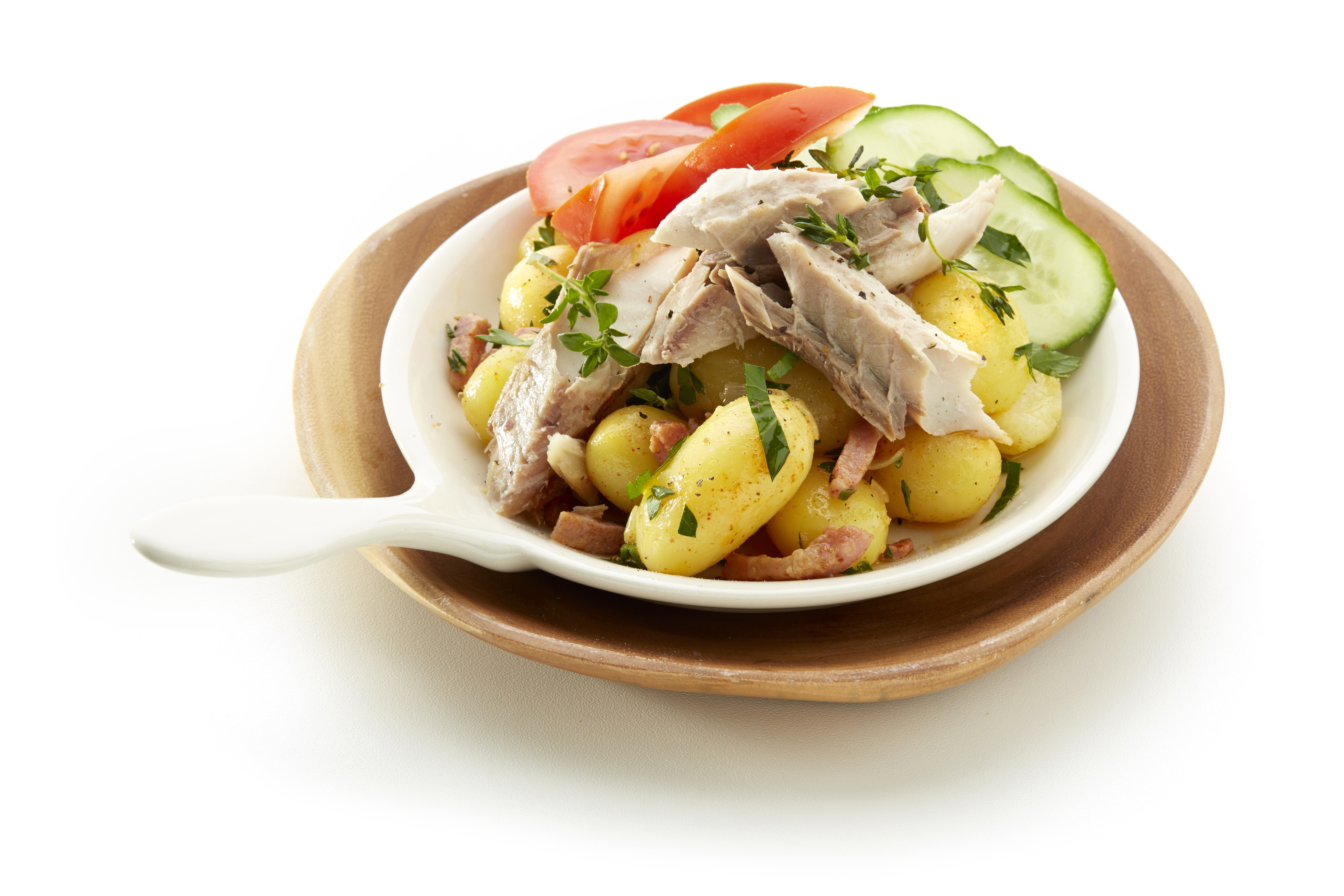 Krieltjessalade met gerookte makreel