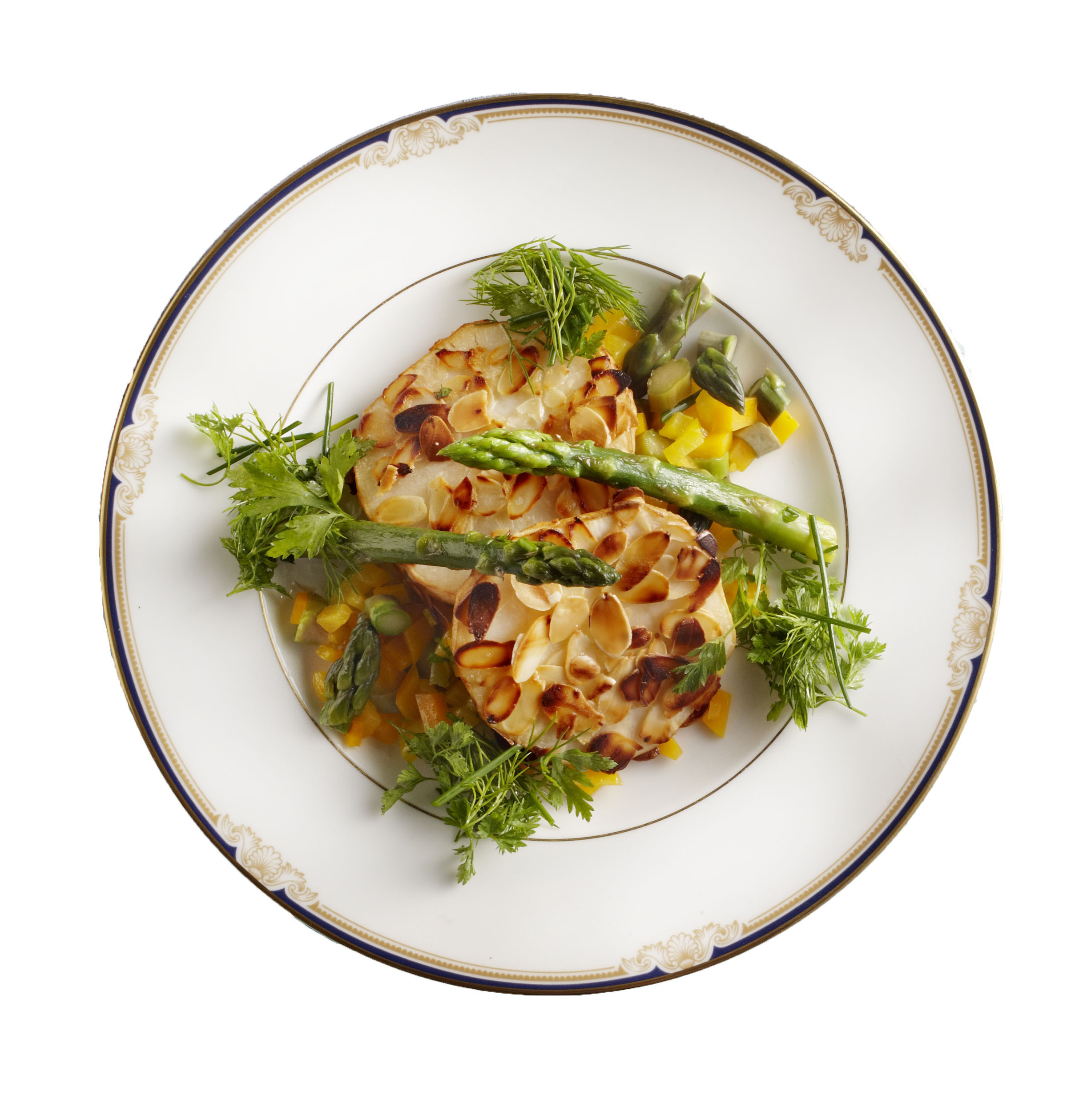 Knolselderij met amandelkorst en groentenconfetti