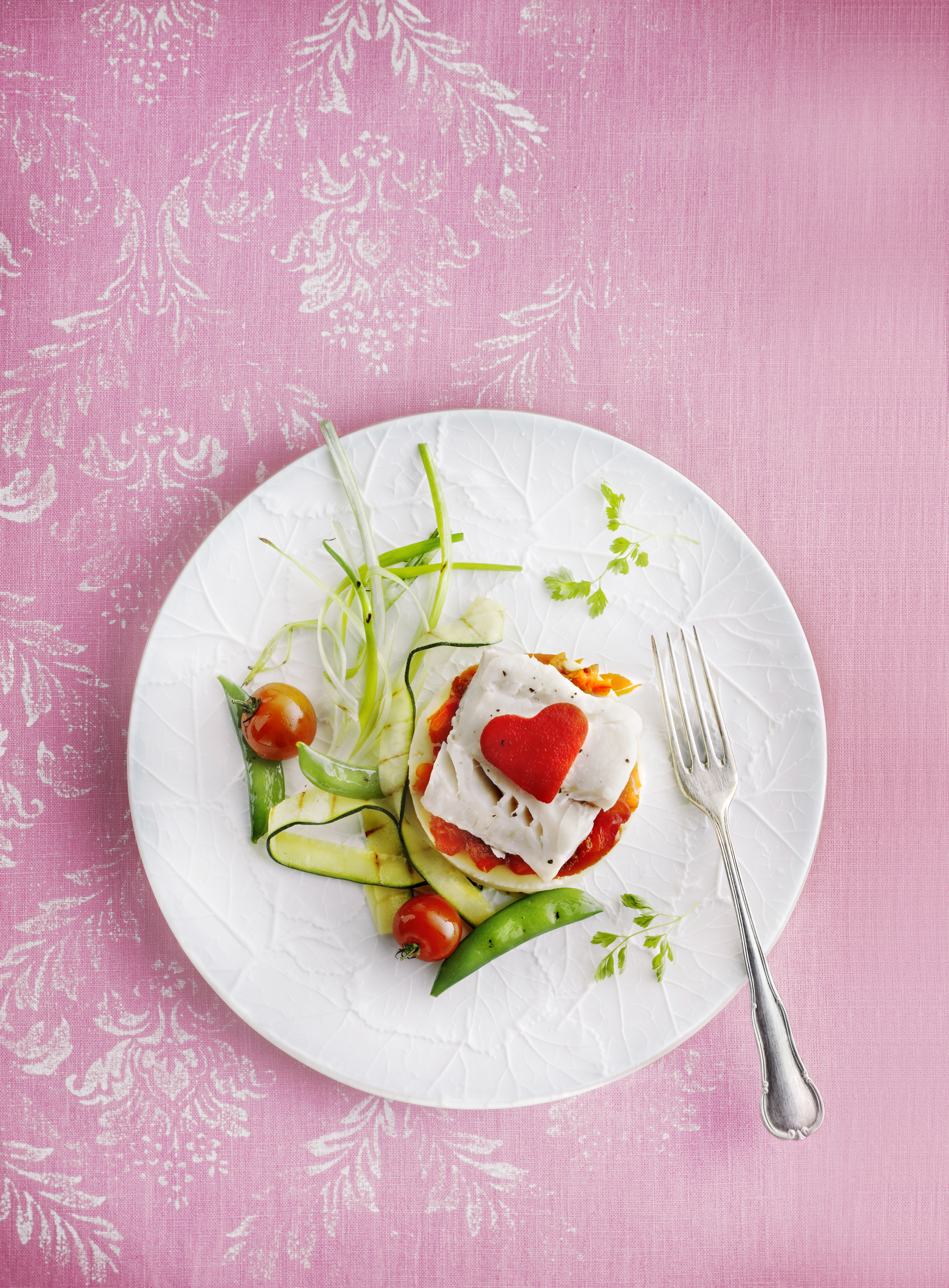Kabeljauwtaartje met geroosterde groenten