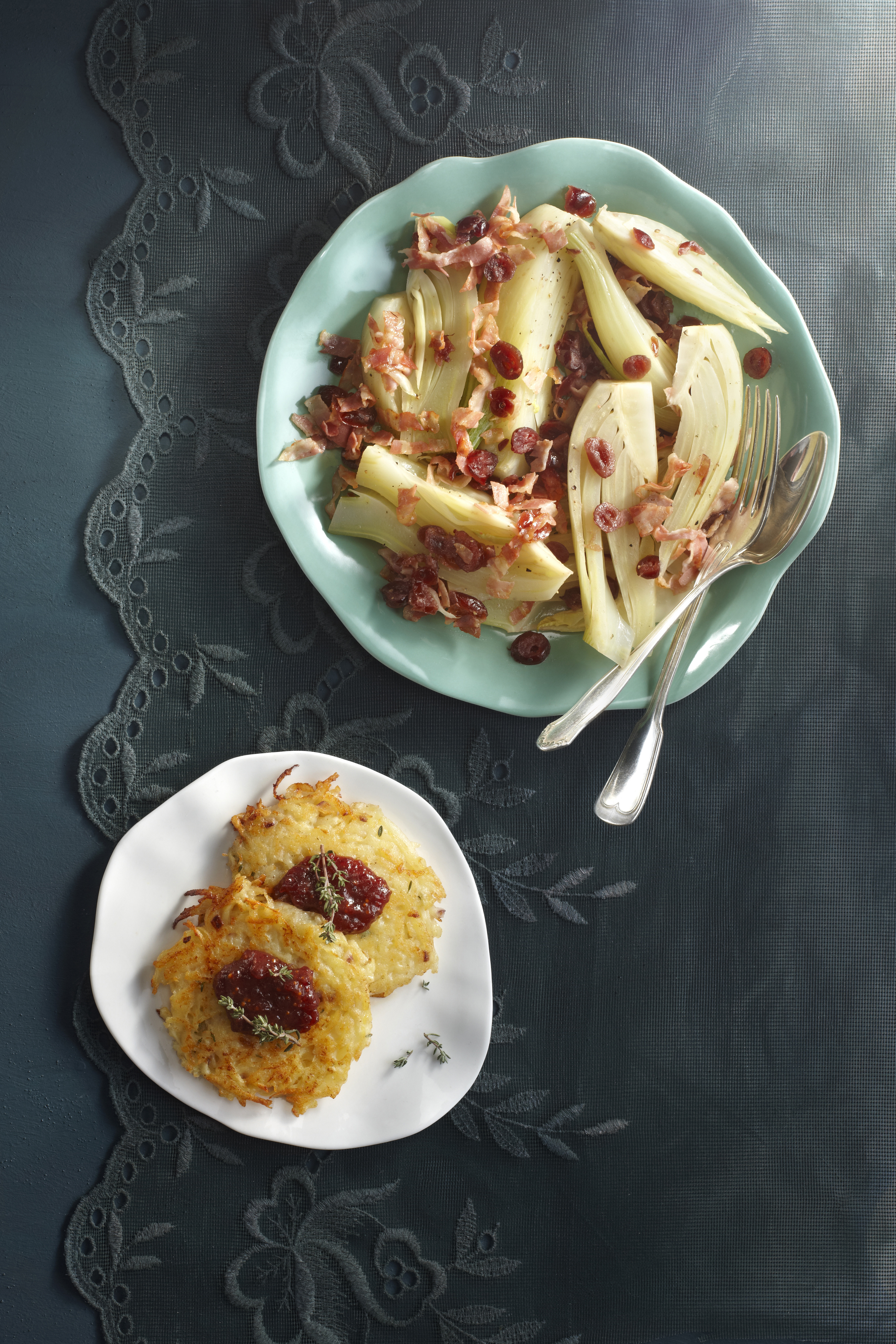 Gestoofde venkel met pancetta en cranberry's