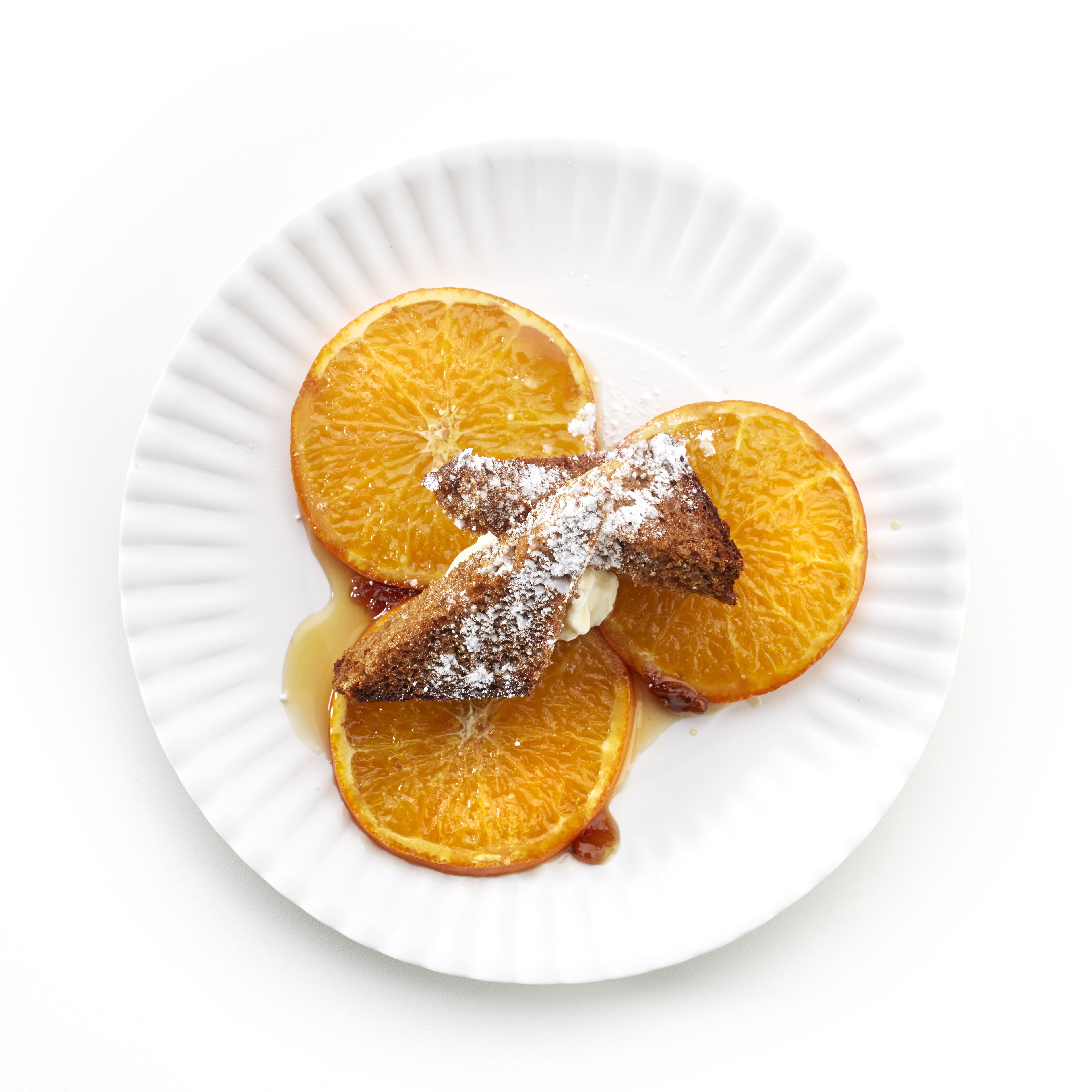 Geroosterde sinaasappel met kruidkoek