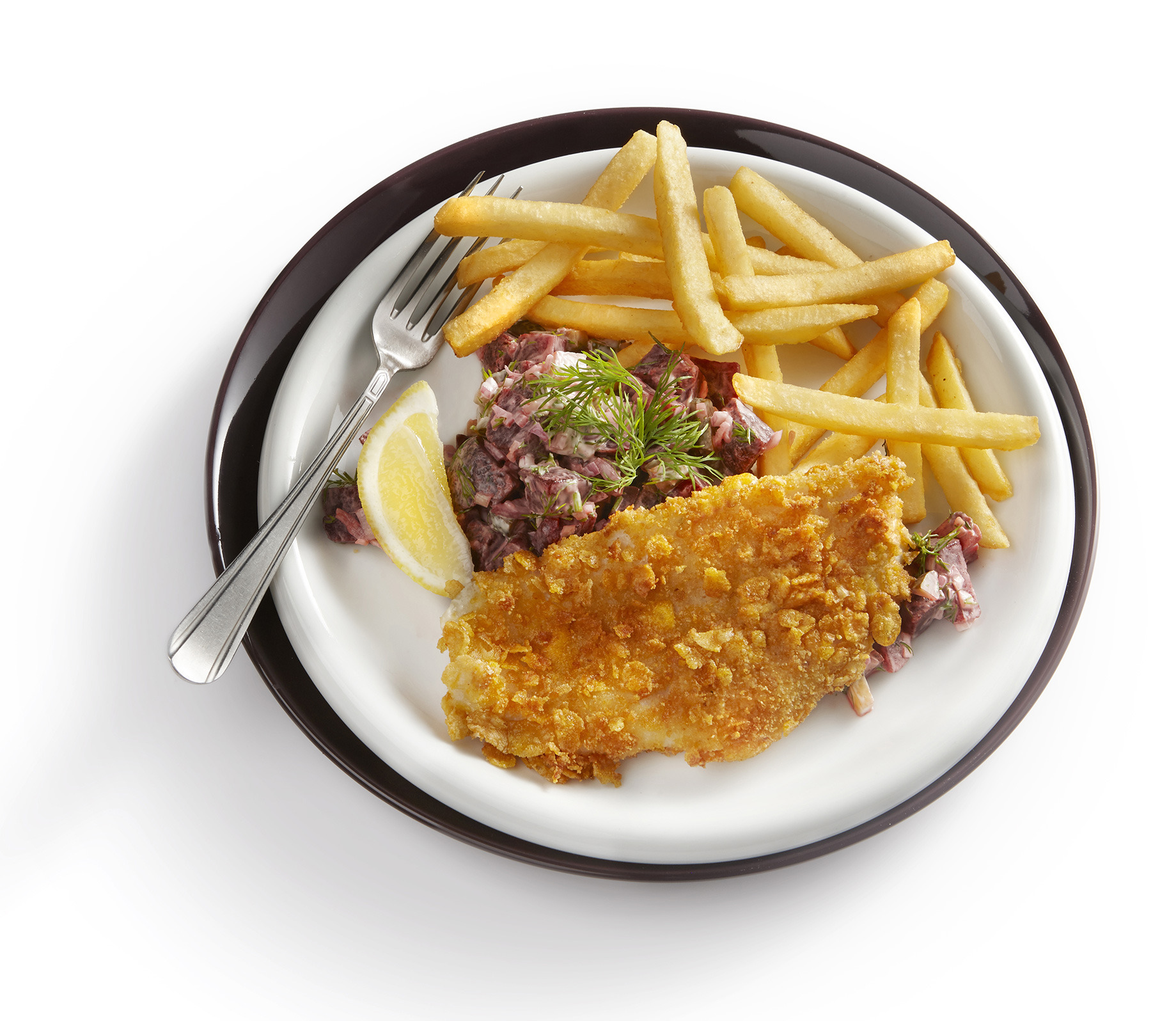 Crunchy visfilet met bietensalade