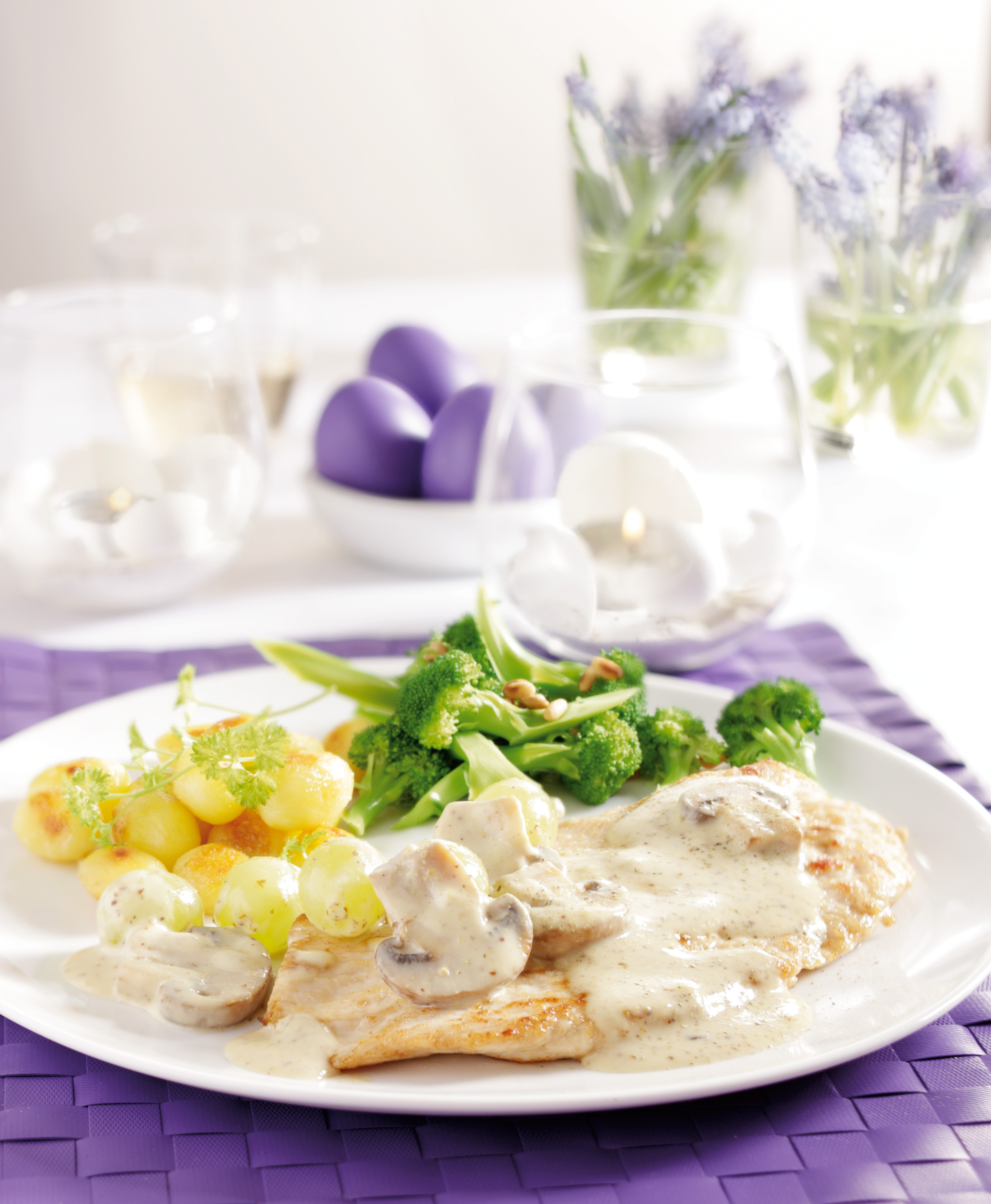 Kalkoen met champignon-druivensaus