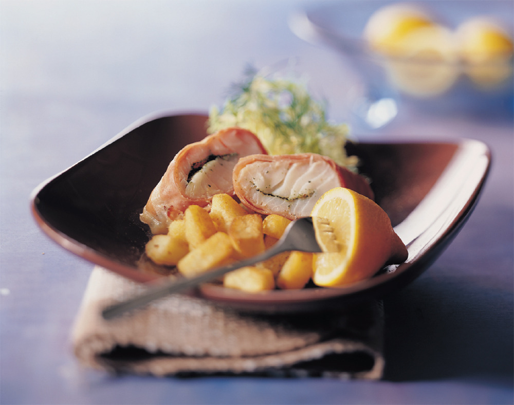 Kabeljauw in rauwe ham