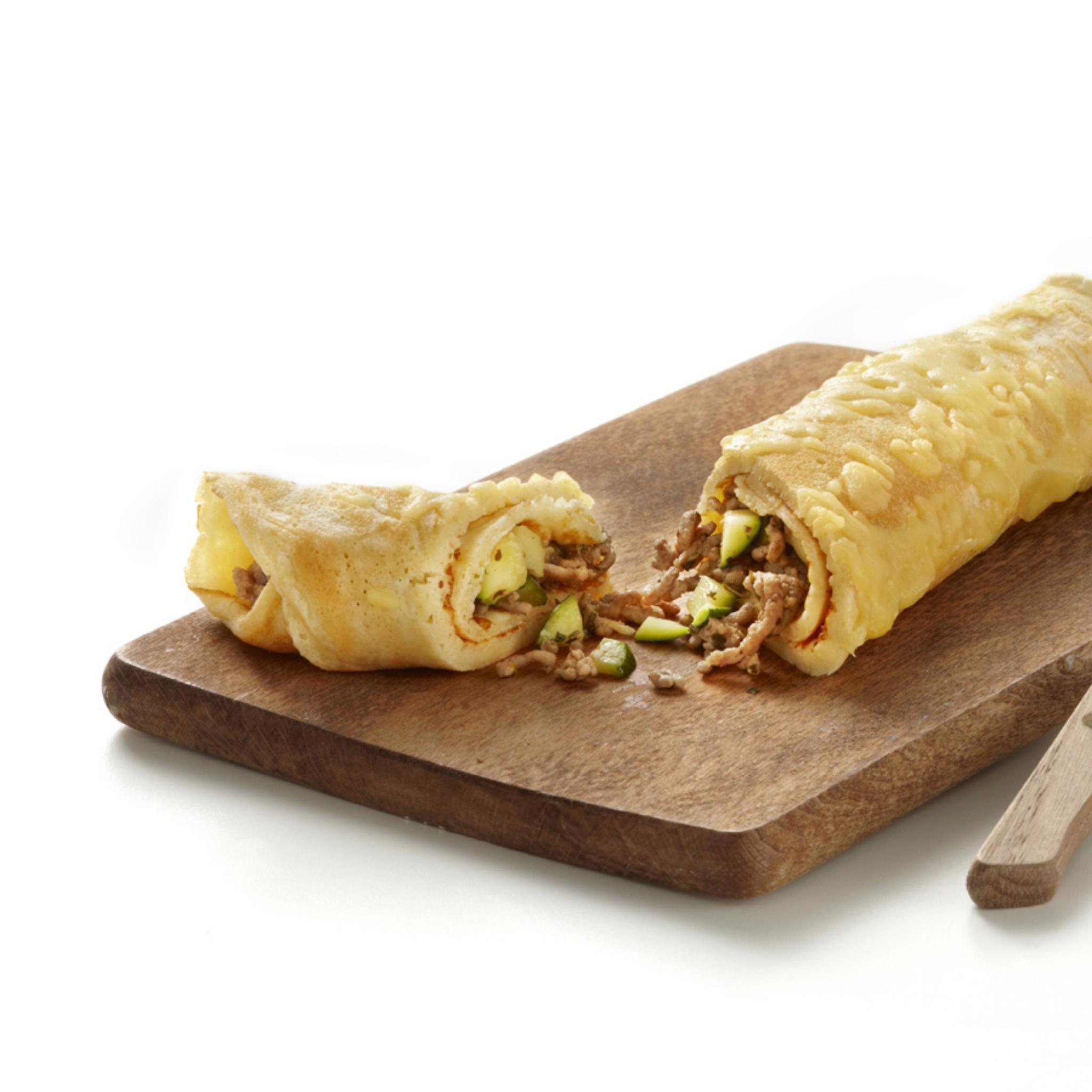 Hartige pannenkoekrol met gehakt