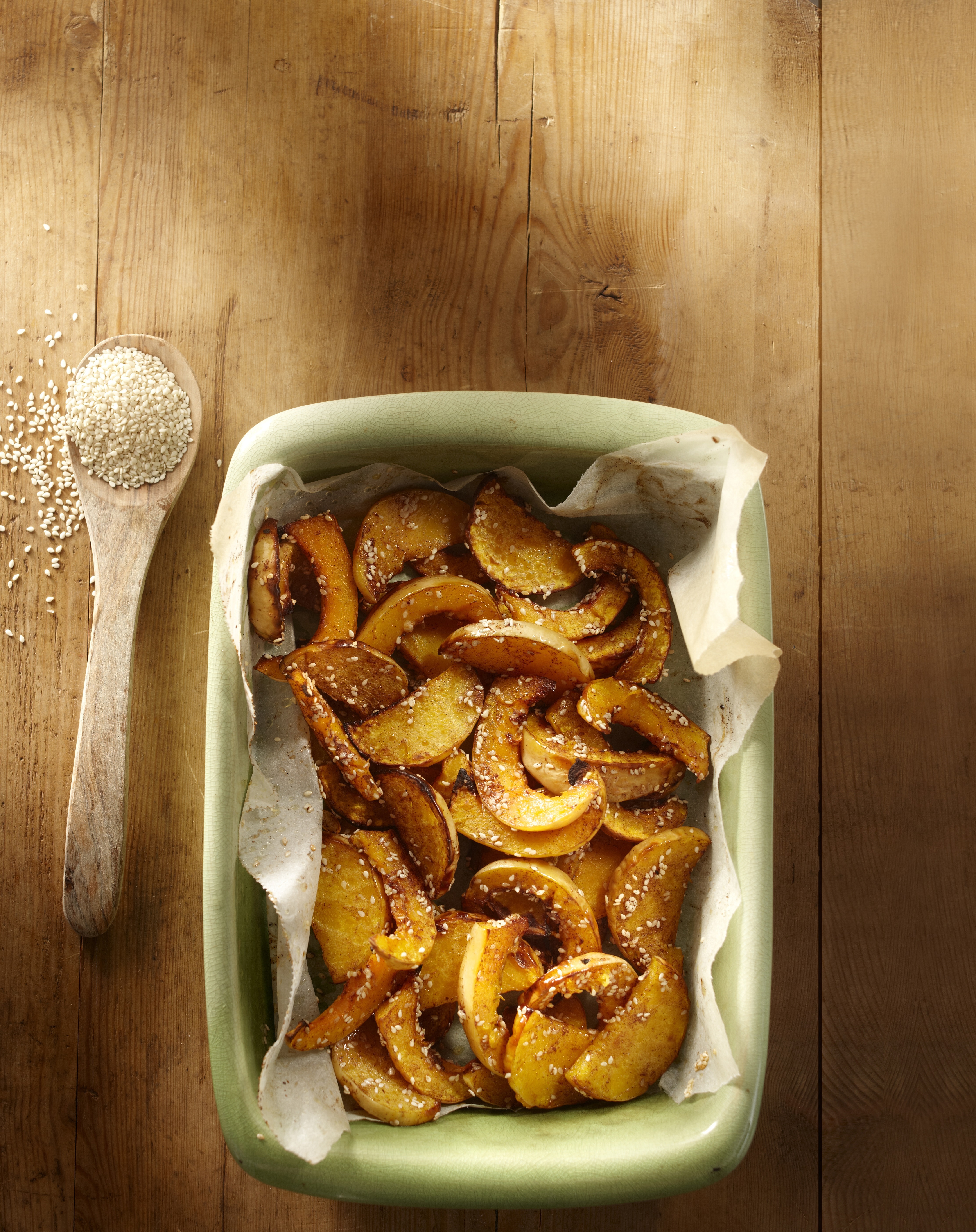 Geroosterde pompoen met kaneel en sesam