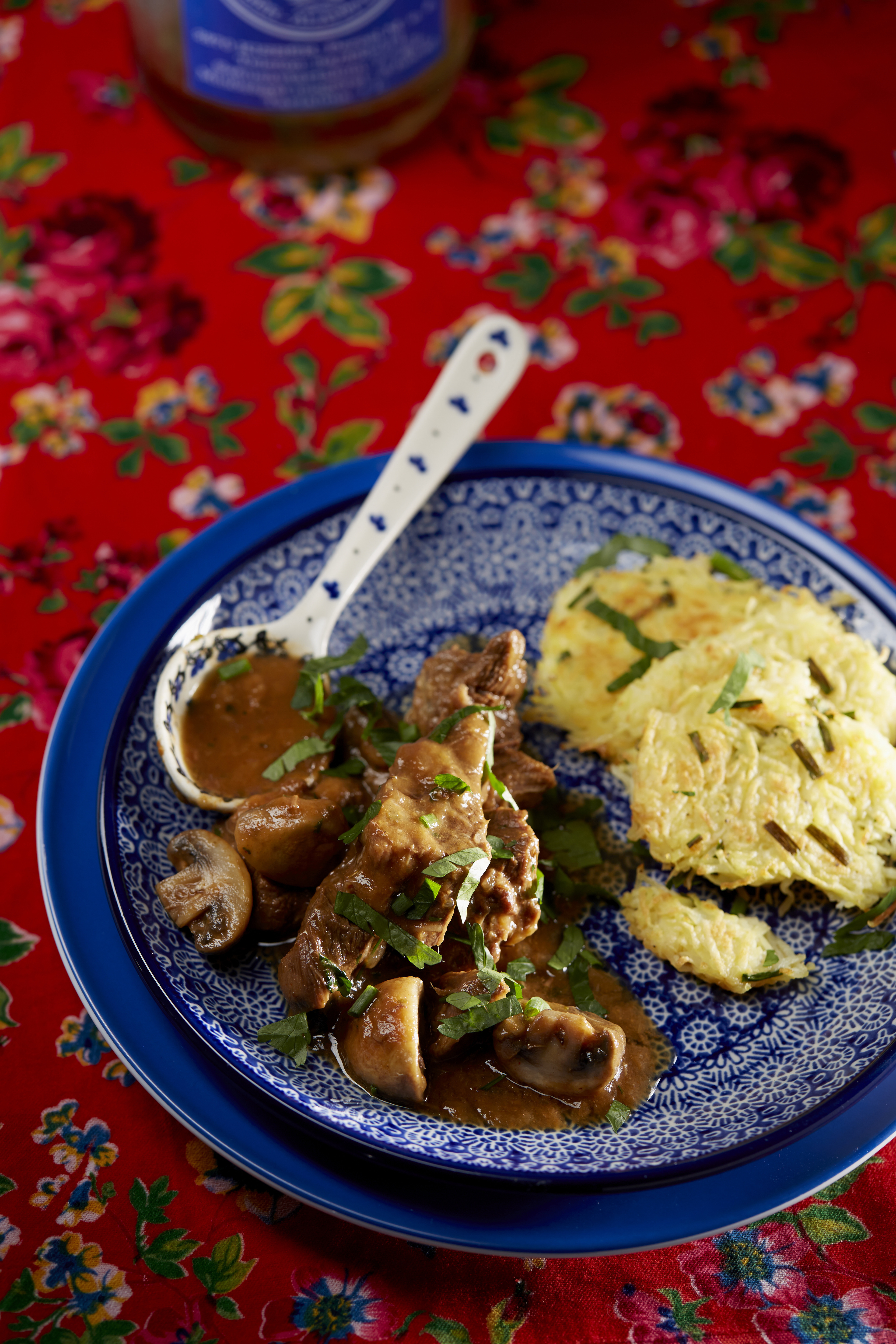 Boeuf Stroganoff met aardappelkoekjes