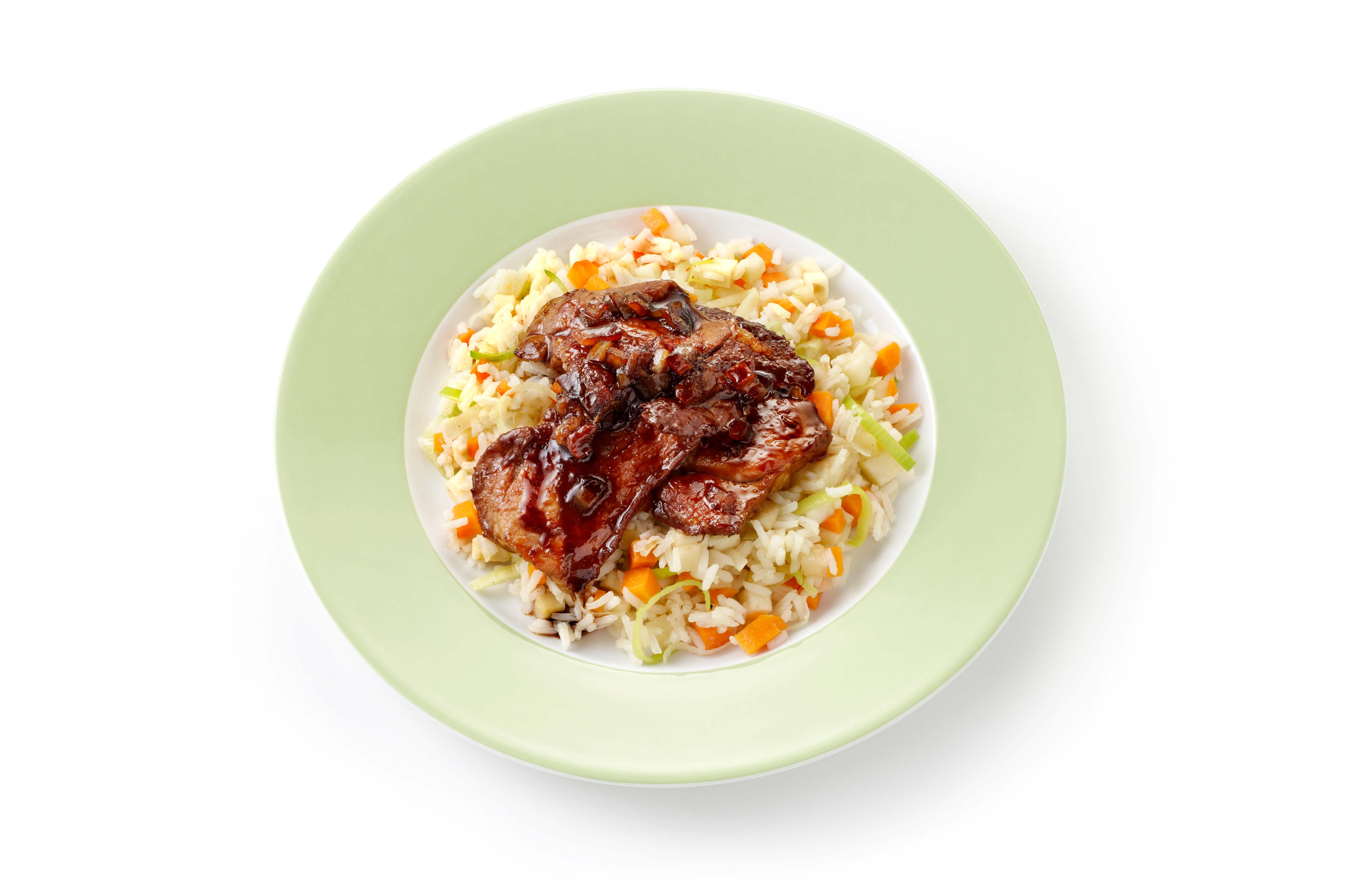 Geroosterde varkenslapjes met winterpilav